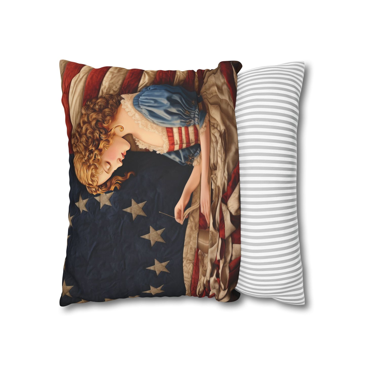 Faux Quilted Betsy Ross Square Poly Canvas Pillowcase