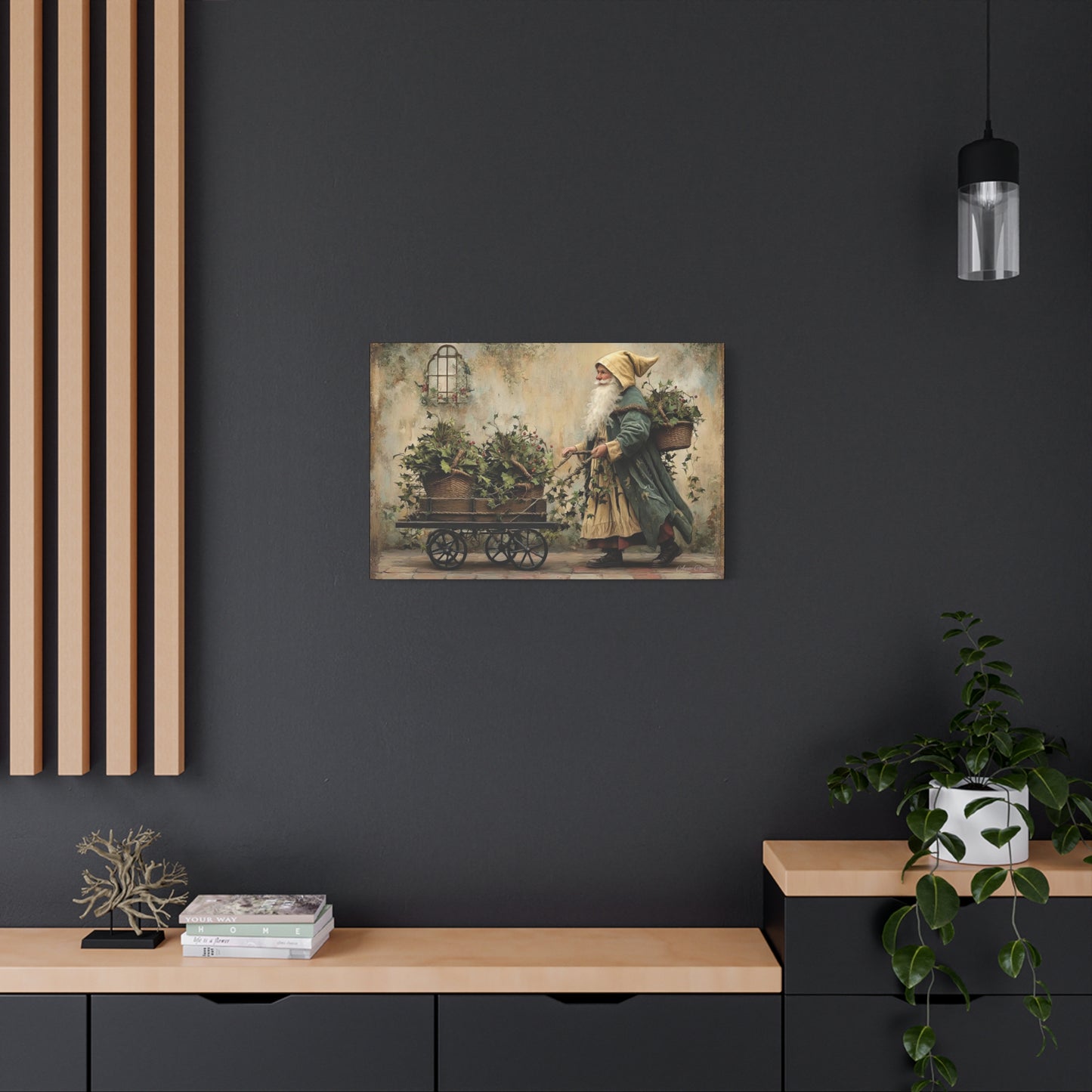 Charming Garden Gnome Canvas, Botanical Wall Art, Home Decor, Rustic Art Print, Perfect Gift for Garden Lovers, Holiday Decor