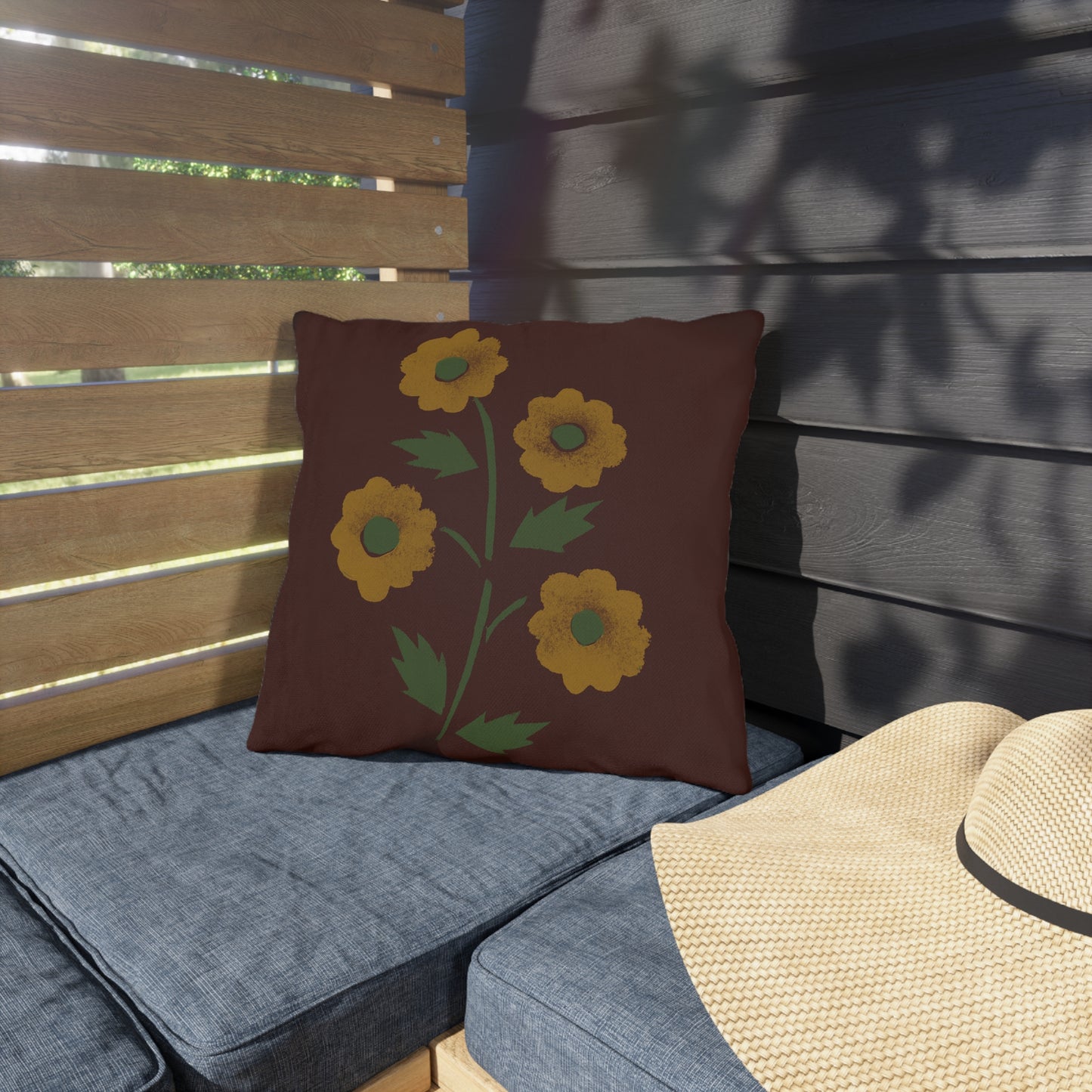 Stencil Flower on Country Red Outdoor Pillows