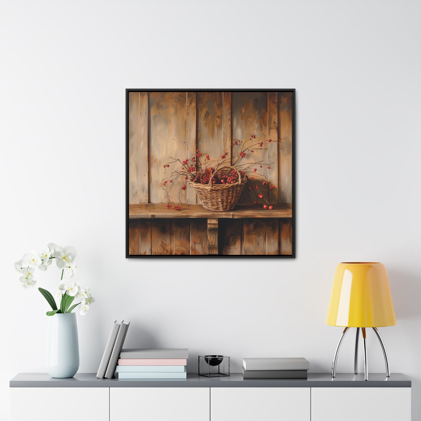 Basket of Bittersweet Gallery Canvas Wraps, Square Frame