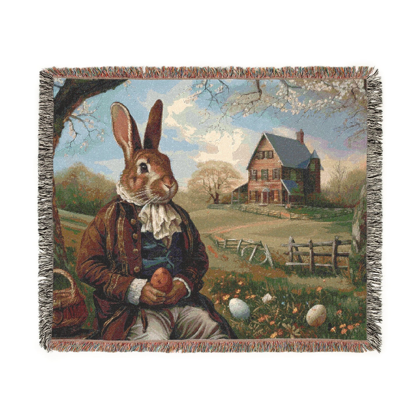 Charming Rabbit Woven Blanket - Cozy Rustic Decor for Home