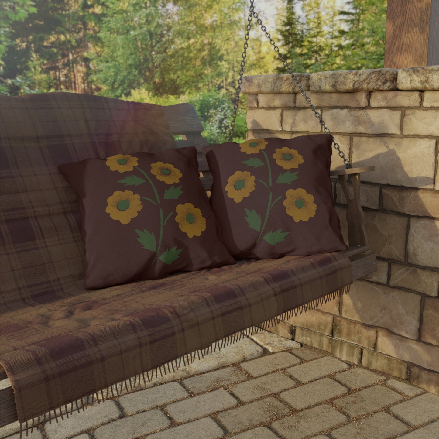 Stencil Flower on Country Red Outdoor Pillows