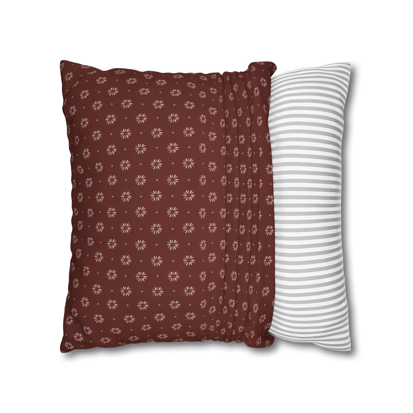 Petal Stencils on Red Square Poly Canvas Pillowcase
