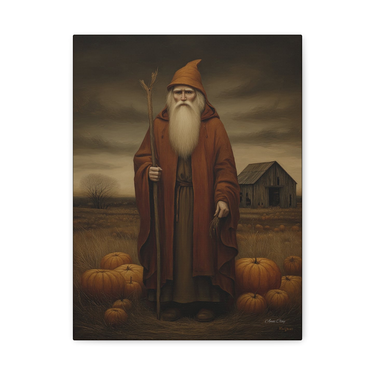 Autumn Santa Canvas Art Print, Fall Decor,