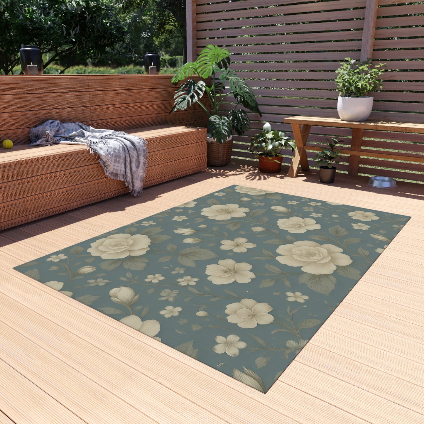 Floral Outdoor Patio Rug - Chic Garden Decor, Indoor-Outdoor Mat, Stylish Entertaining, Summer BBQ, Cozy Gathering