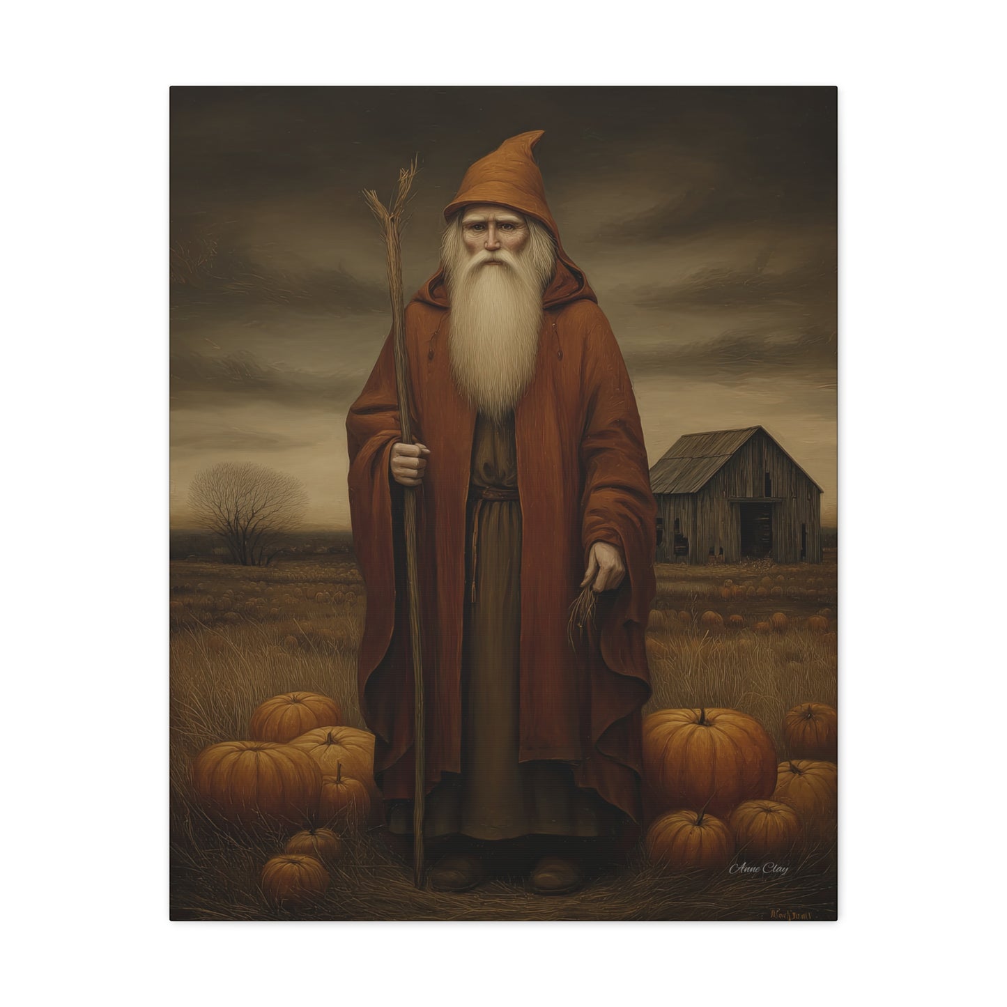 Autumn Santa Canvas Art Print, Fall Decor,