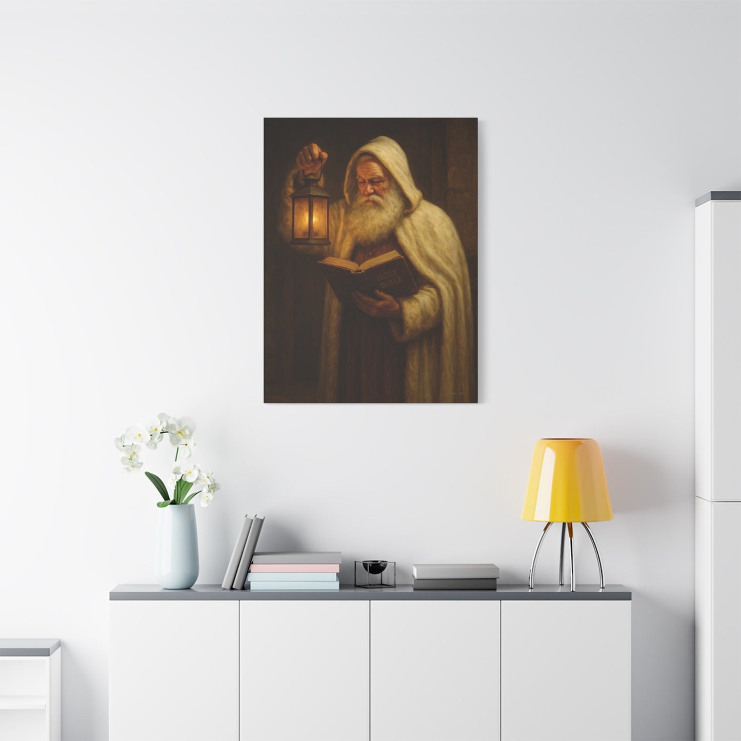 Canvas Wall Art, Old World Santa with Lantern and BibleCozy Home Decor, Rustic Decor for Xmas