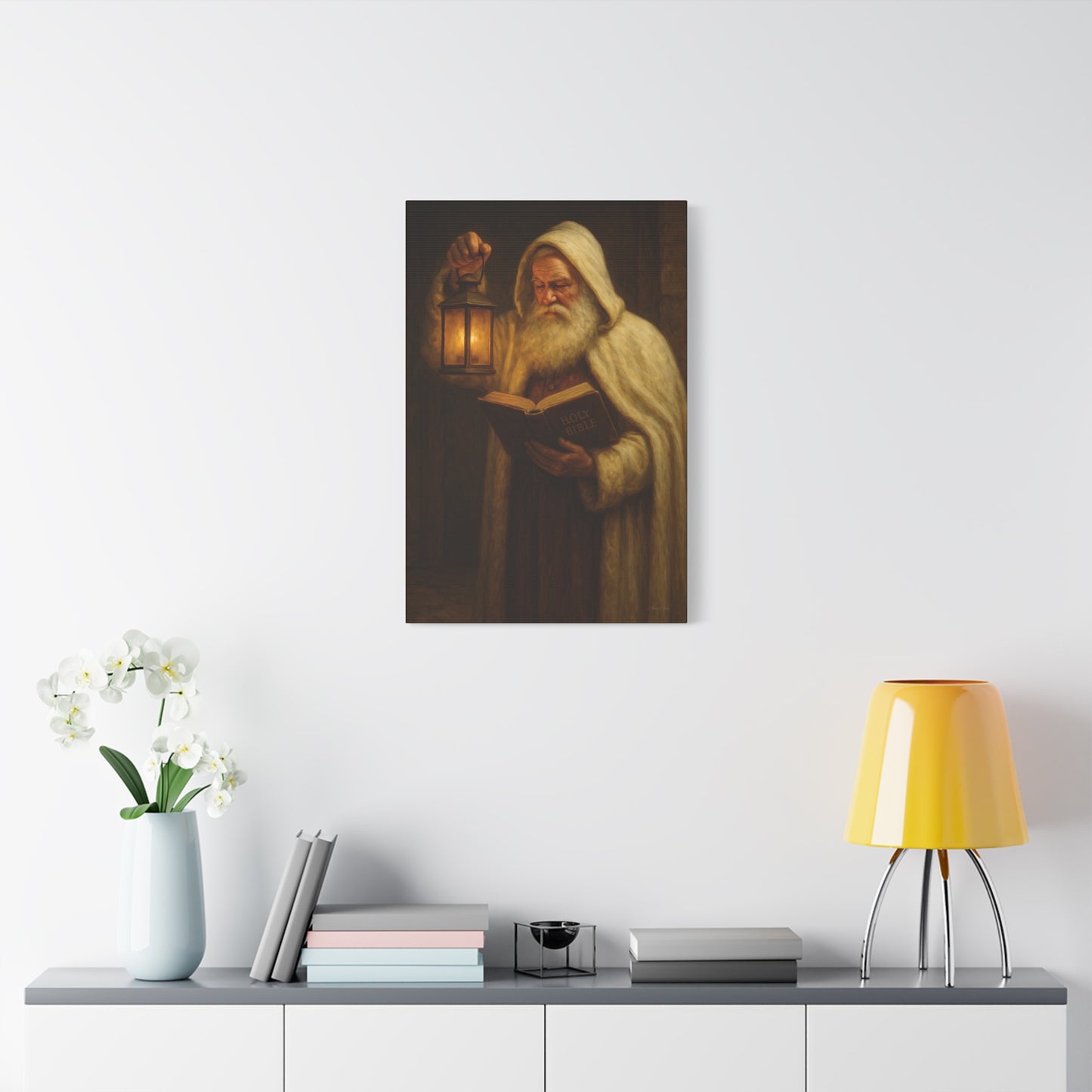 Canvas Wall Art, Old World Santa with Lantern and BibleCozy Home Decor, Rustic Decor for Xmas