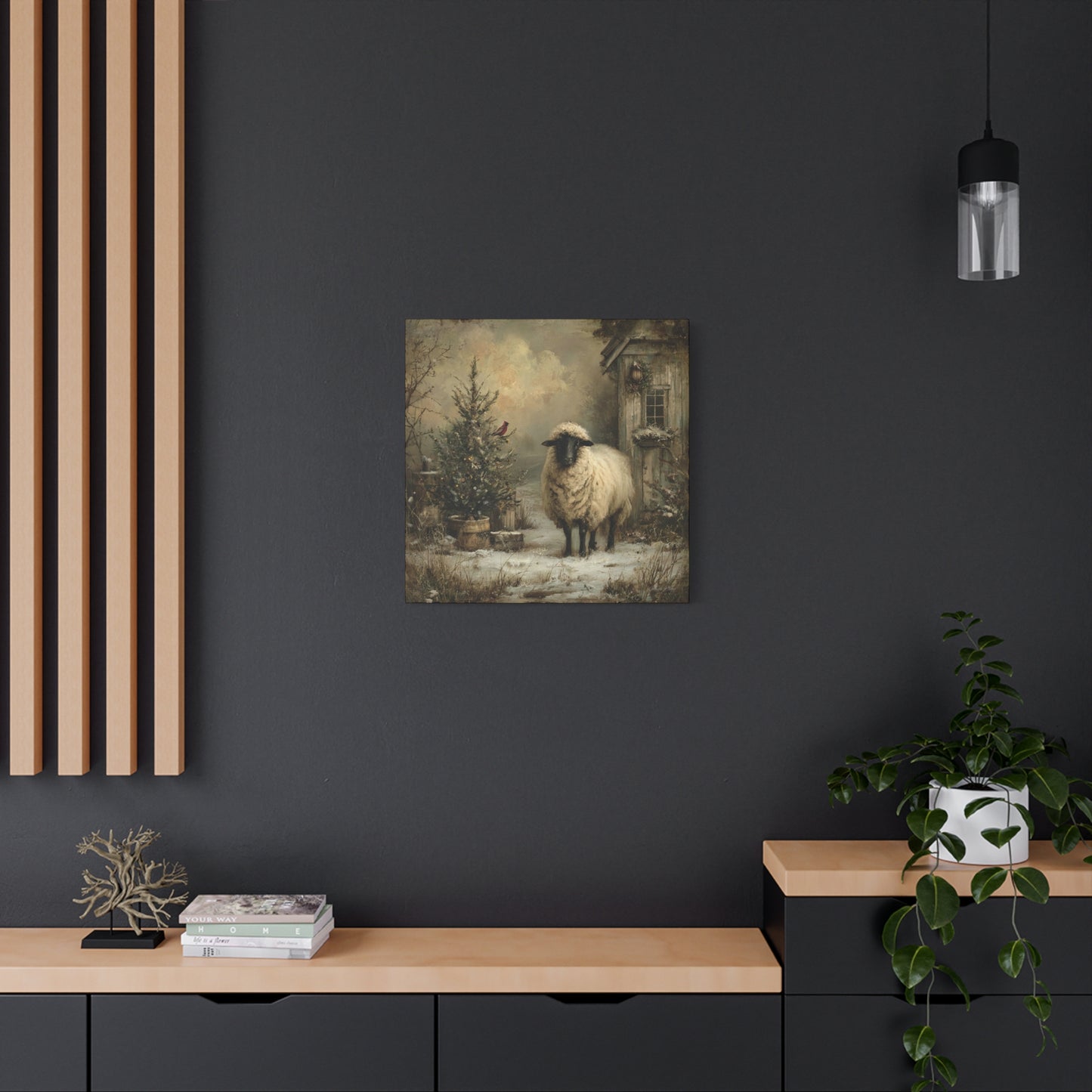 Cozy Farmhouse Canvas Print, Rustic Home Decor, Christmas Wall Art, Sheep Artwork, Winter Landscape Decor, Gift for Animal Lovers