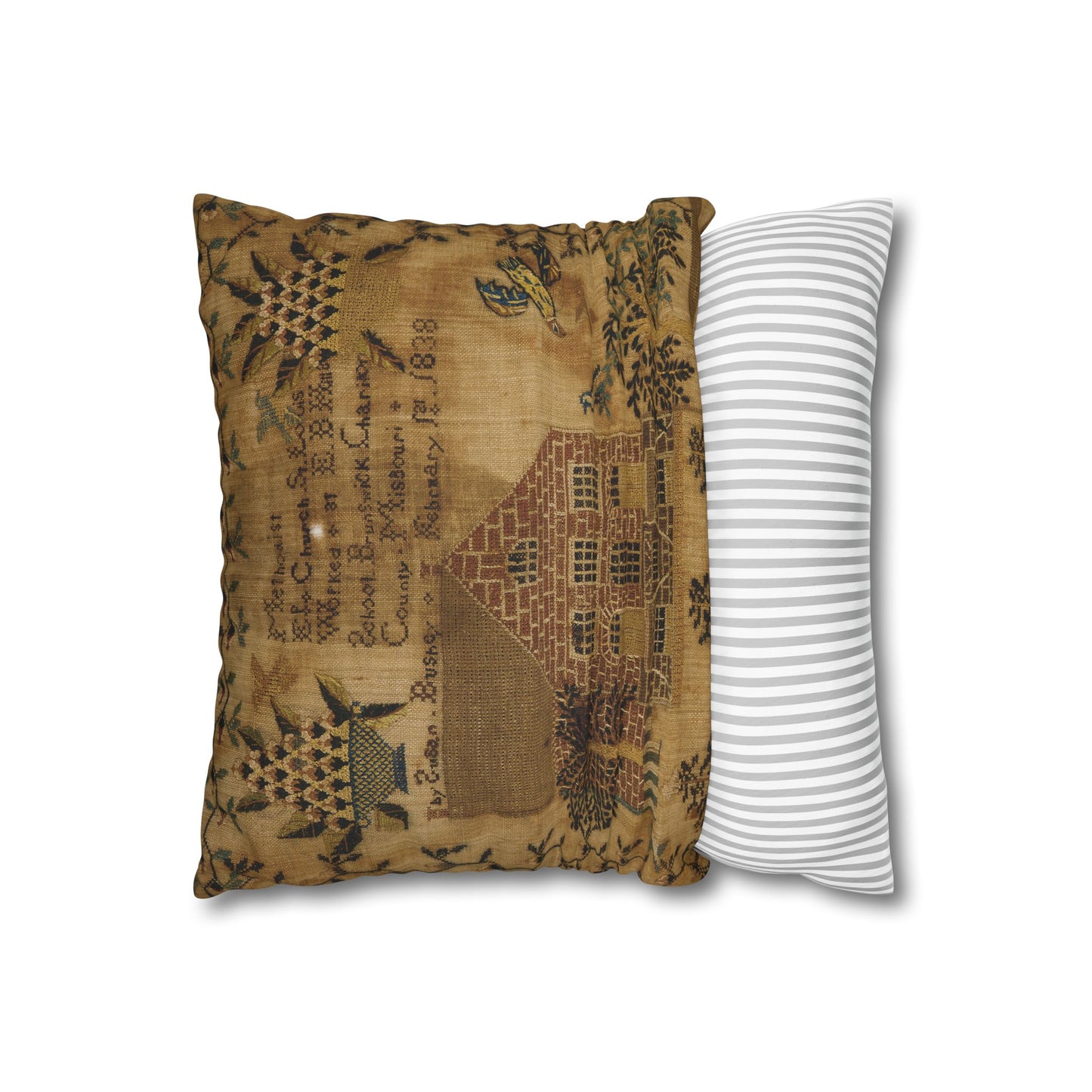 Gritty Prim Sampler Square Poly Canvas Pillowcase