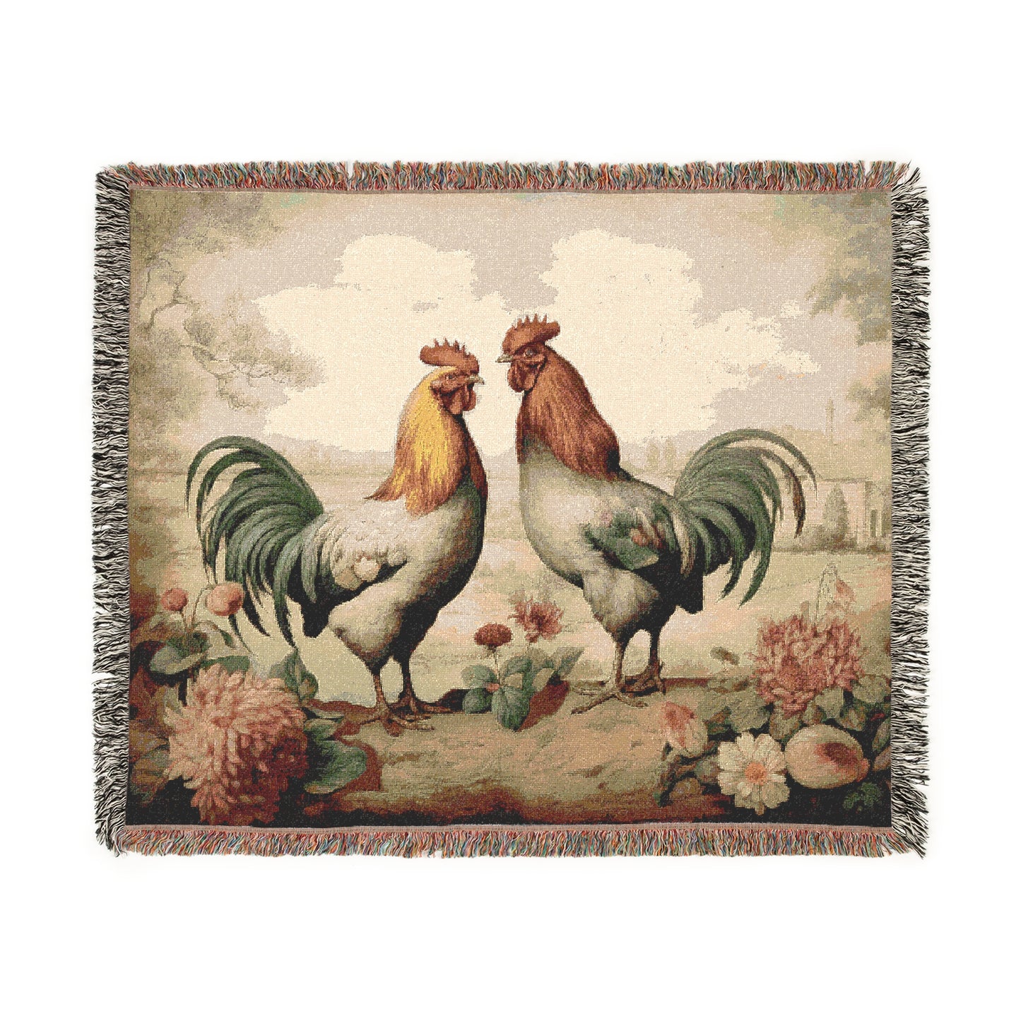 Rustic Rooster Woven Blanket - Cozy Farmhouse Decor