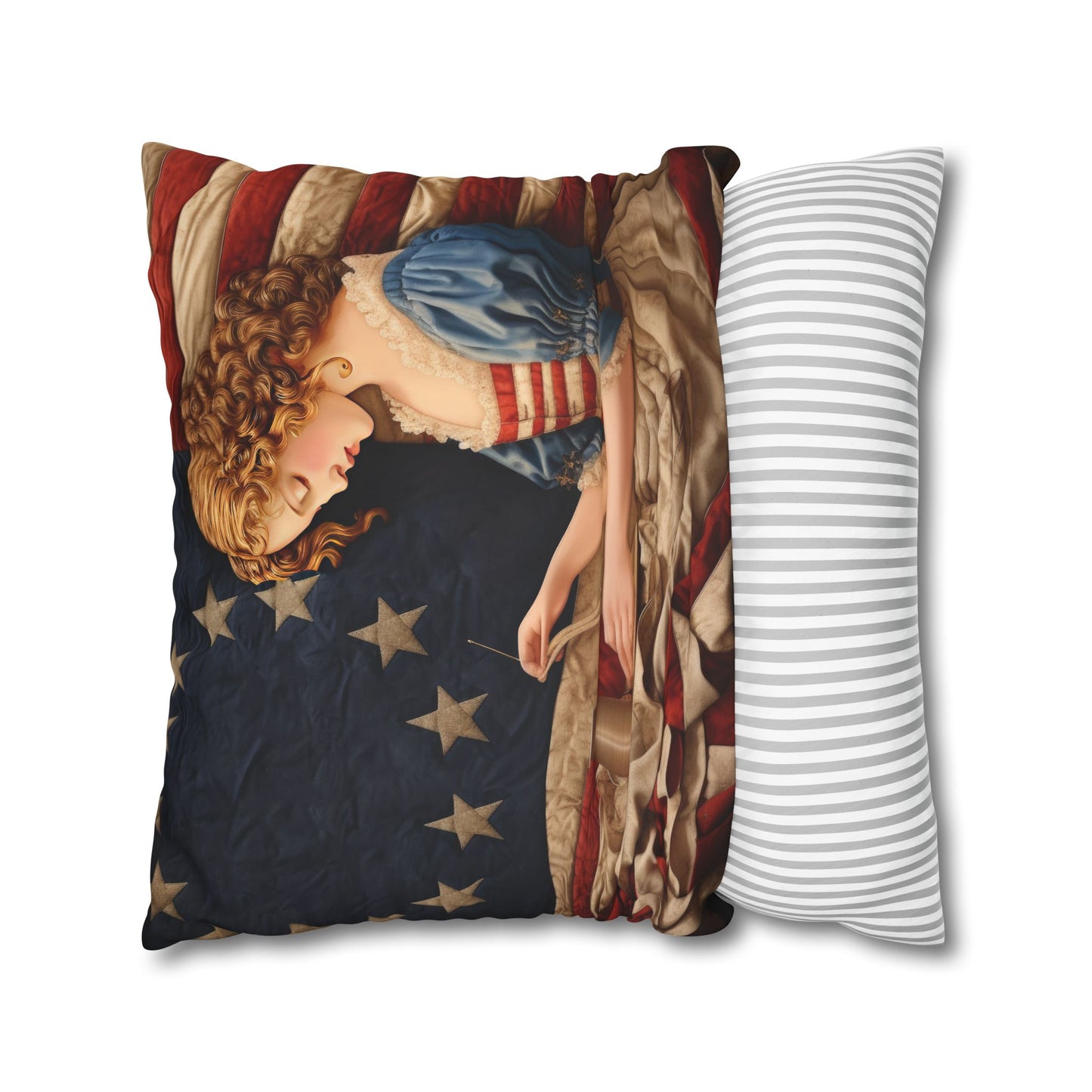 Faux Quilted Betsy Ross Square Poly Canvas Pillowcase