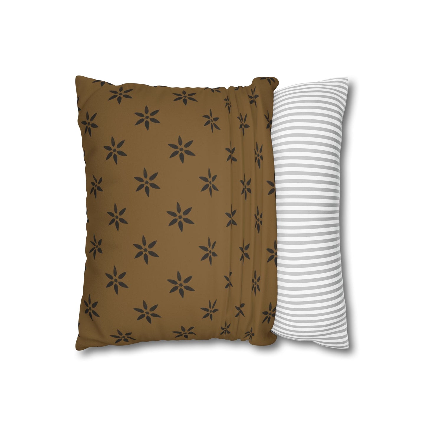 Black Petal Stencil on Deep Gold Faux Suede Square Pillowcase