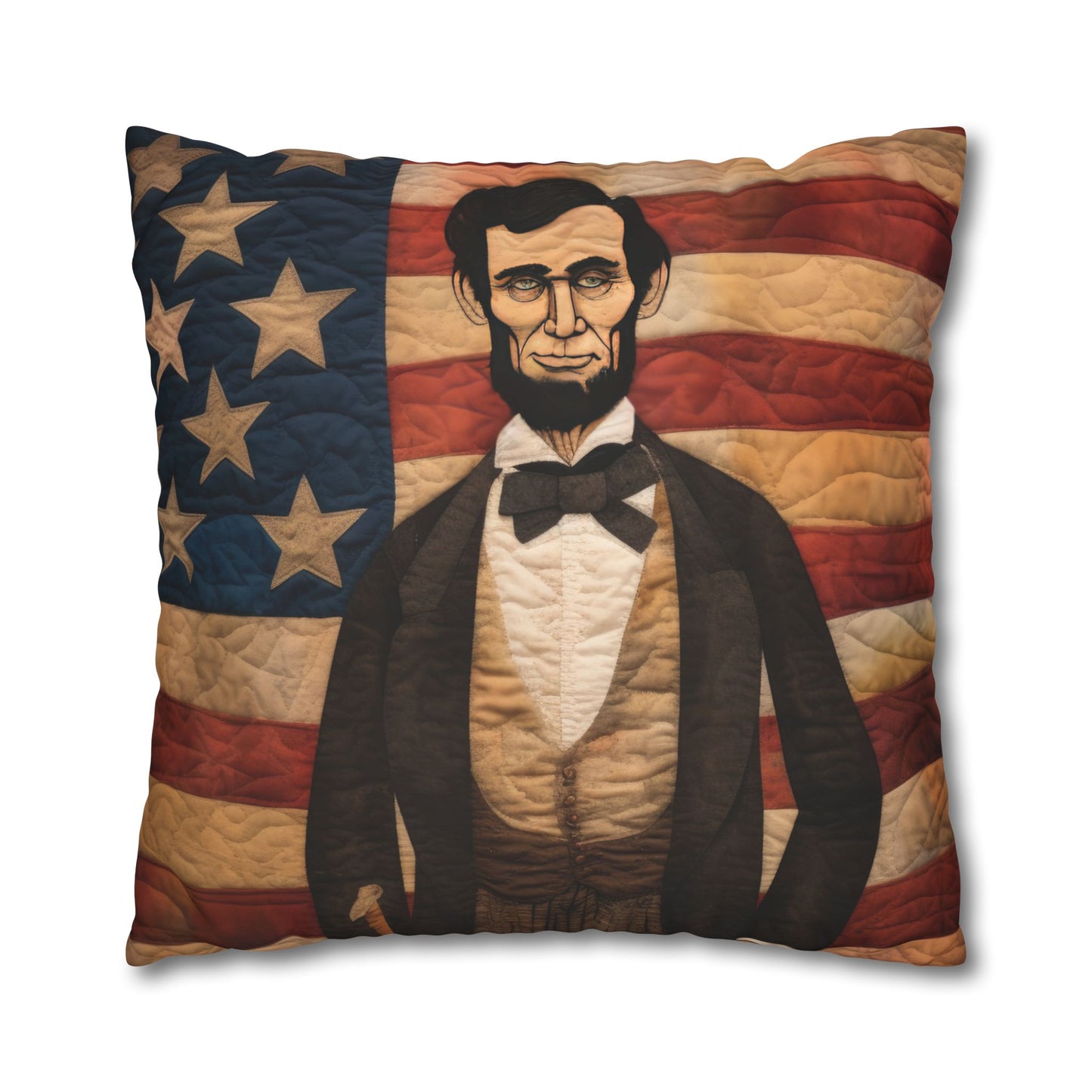 Faux Quilted Abe Lincoln Square Poly Canvas Pillowcase