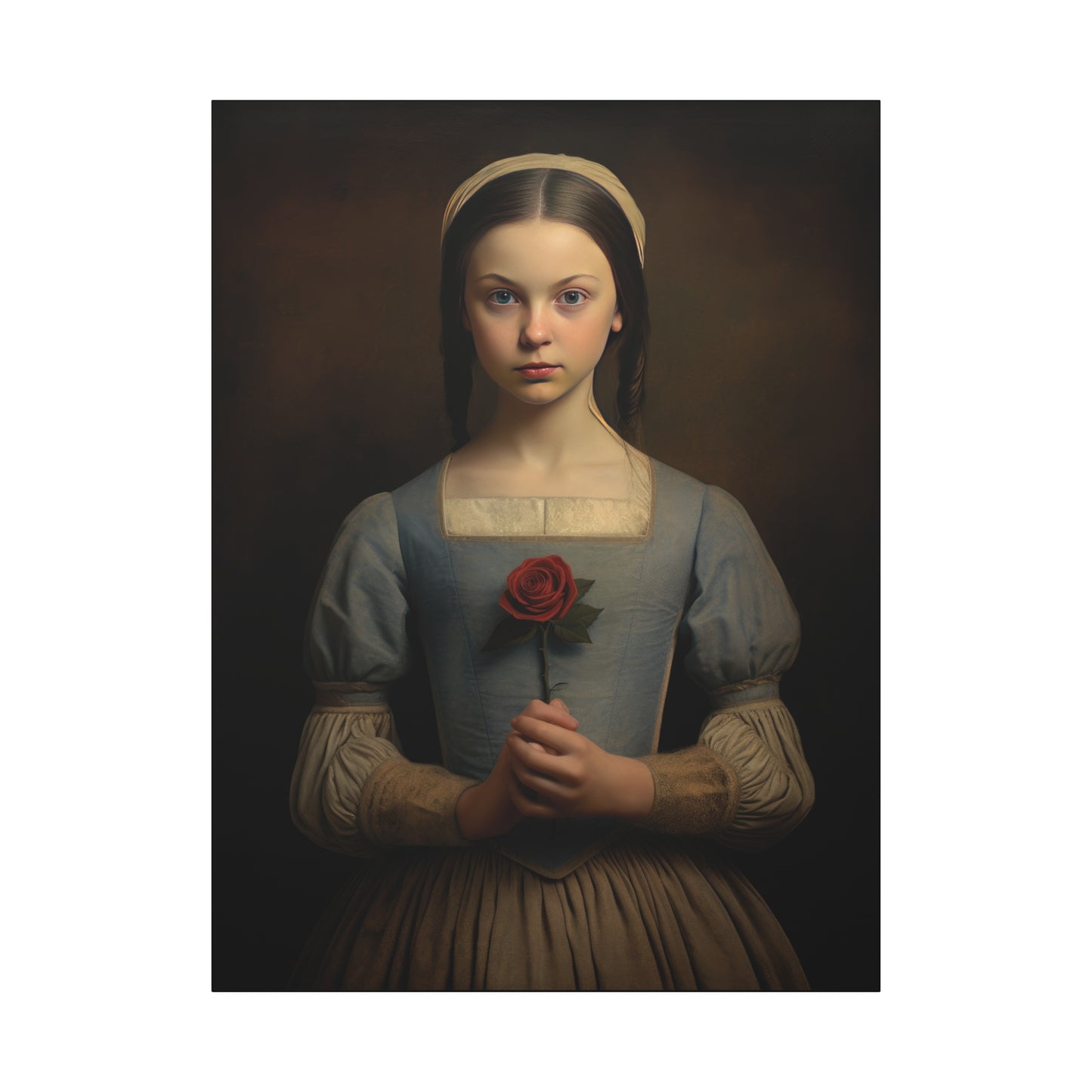 Vintage Girl with Rose Matte Canvas Wall Art