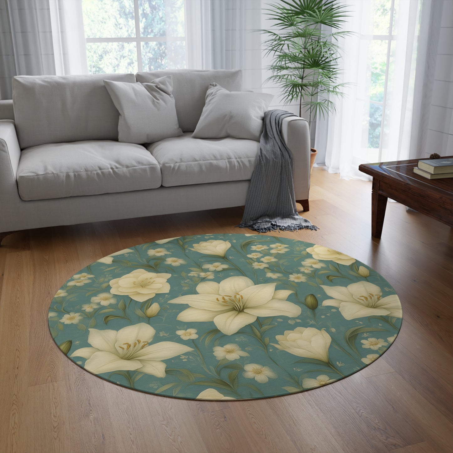 Vintage Floral Round Rug, Cozy Home Decor, Living Room Carpet, Bedroom Accent Piece, Boho Style Area Rug
