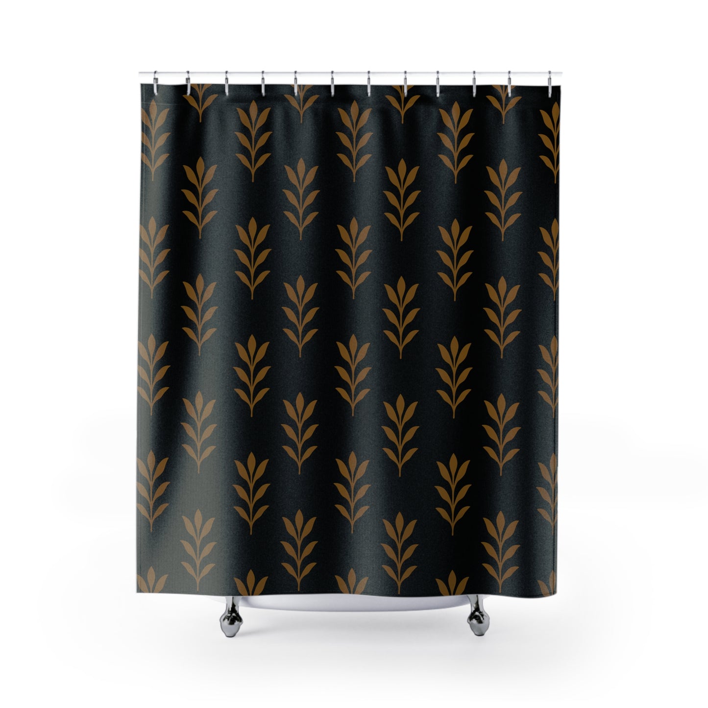 Elegant Leaf Pattern Shower Curtain | Modern Bathroom Decor, Boho Chic, Gift for Home, Leafy Design, Black and Gold