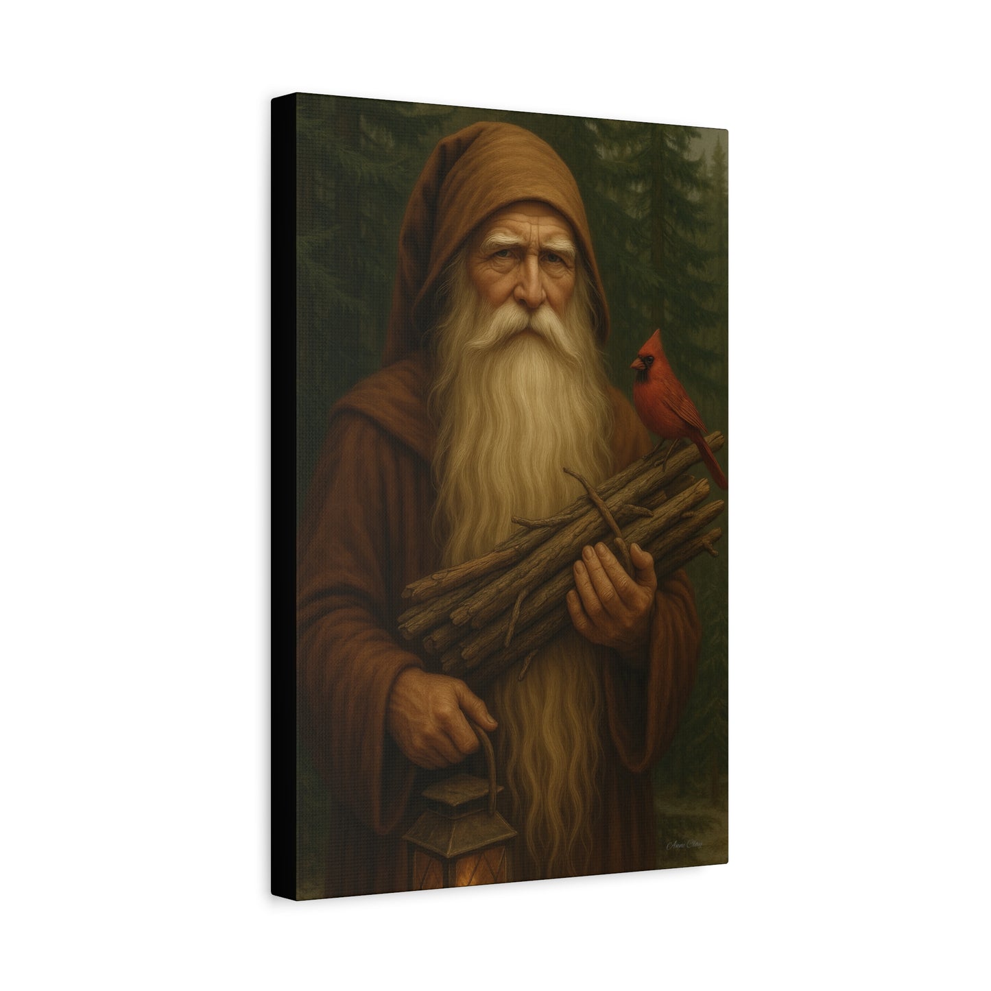Old World Santa Rustic Nature Wall Art, Canvas Print, Forest Vibes, Perfect Gift for Nature Lovers, Home Decor, Woodland Theme, Cardinal Bird Decor