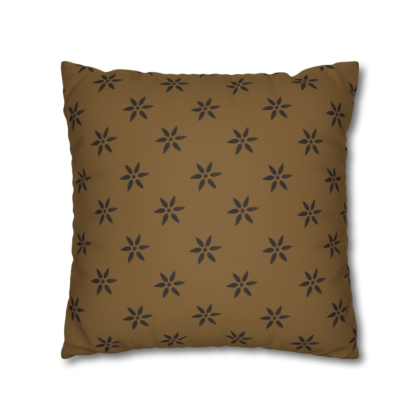 Black Petal Stencil on Deep Gold Faux Suede Square Pillowcase