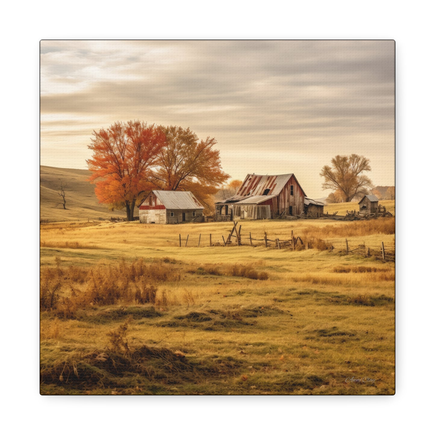 Rustic Farmhouse Canvas Wall Art, Autumn Landscape Decor, Cozy Home Decoration, Farmhouse Style Gift, Rustic Wall Art for All Occasions