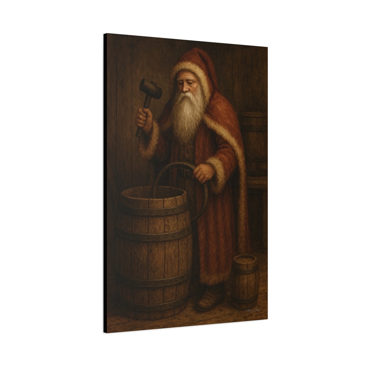 Rustic Santa Canvas Art, Cooper, Barrel, Colonial