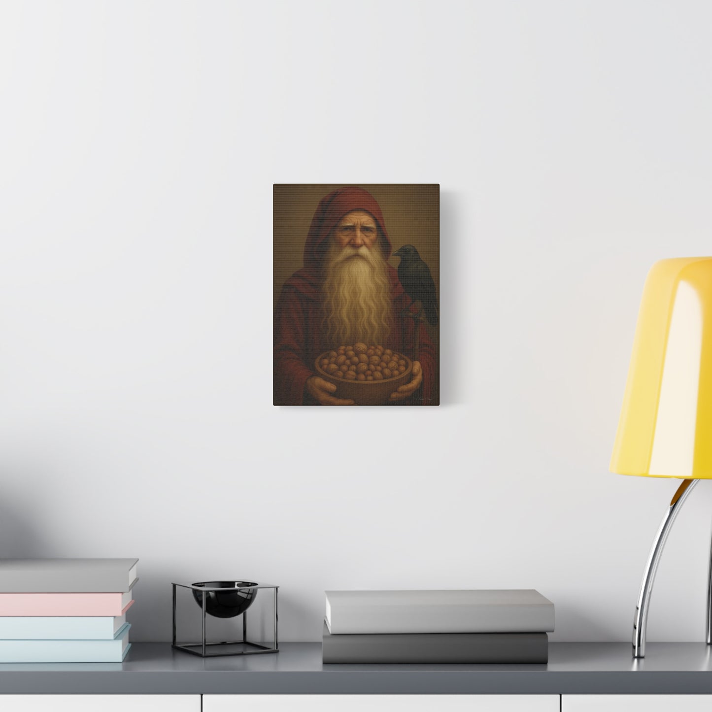 Canvas Wall Art, Old World Santa with Crow and nuts, Home Decor, Gift for Nature Lovers, Primitive Art