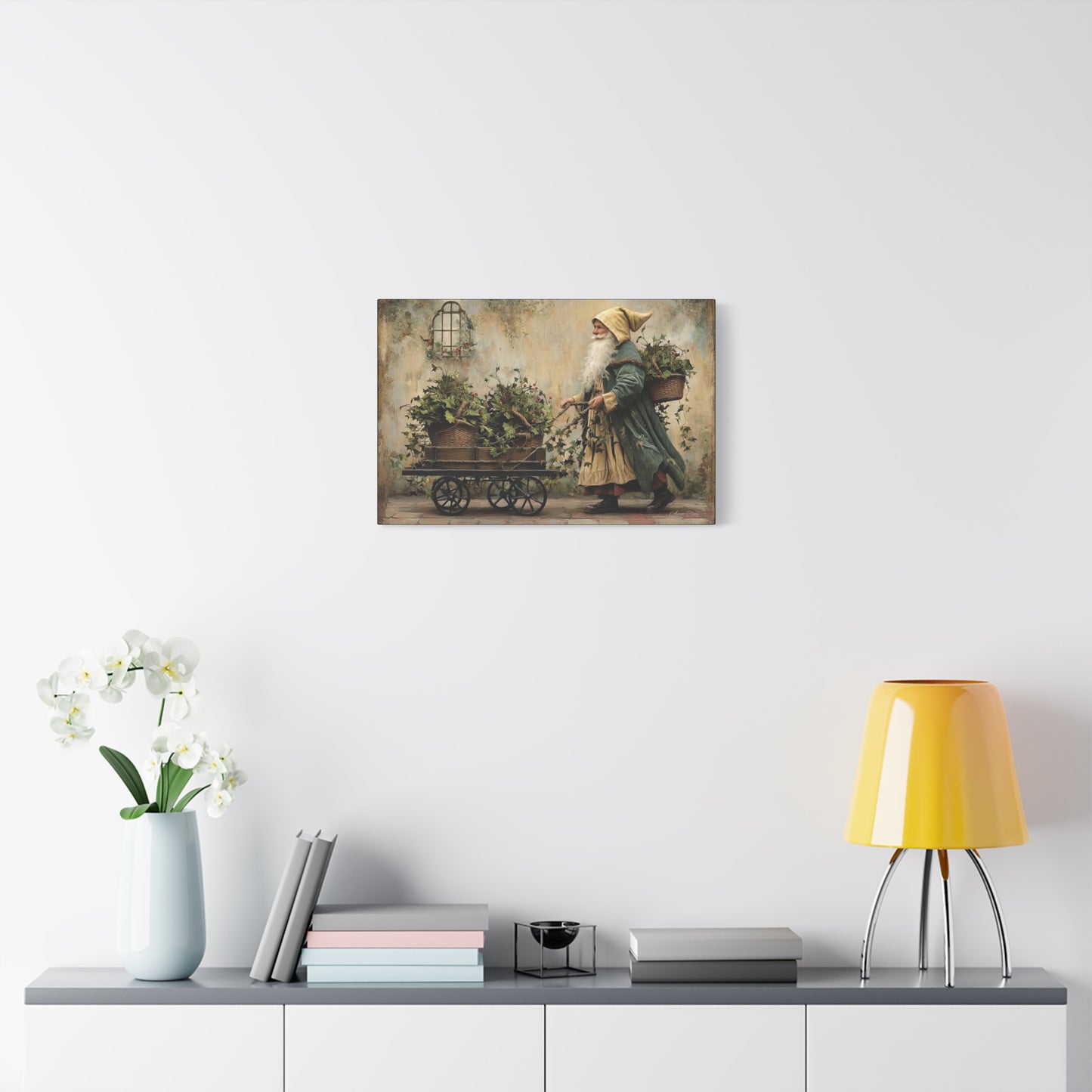 Charming Garden Gnome Canvas, Botanical Wall Art, Home Decor, Rustic Art Print, Perfect Gift for Garden Lovers, Holiday Decor
