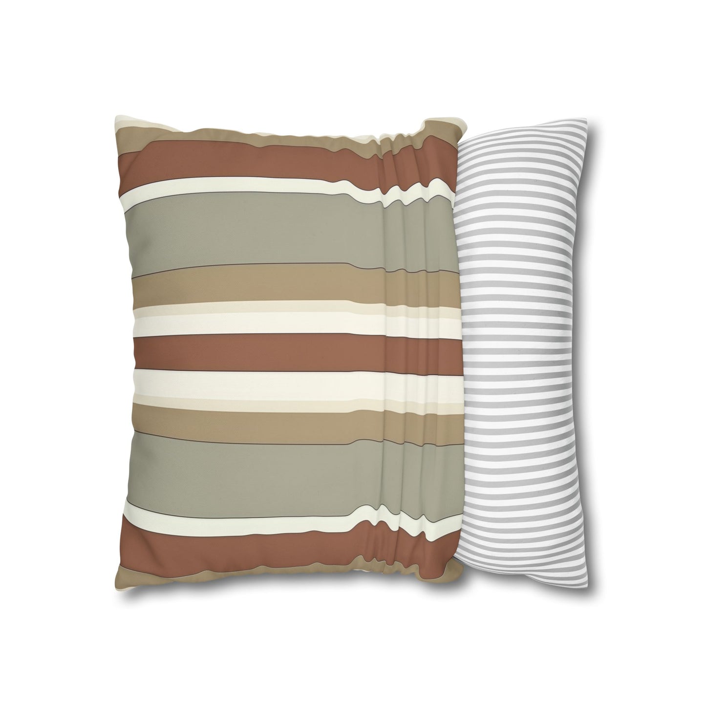 Fantasy Collection Taupe Stripes Square Poly Canvas Pillowcase