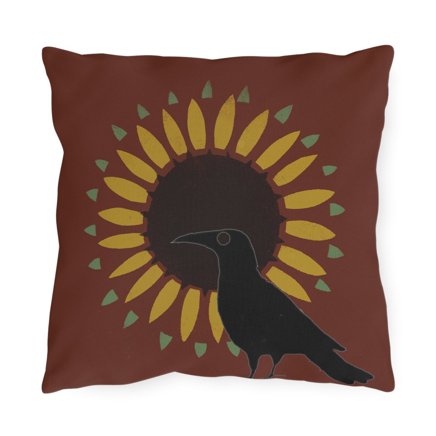 Crow on Sunflower Stencil on Red Outdoor Pillows