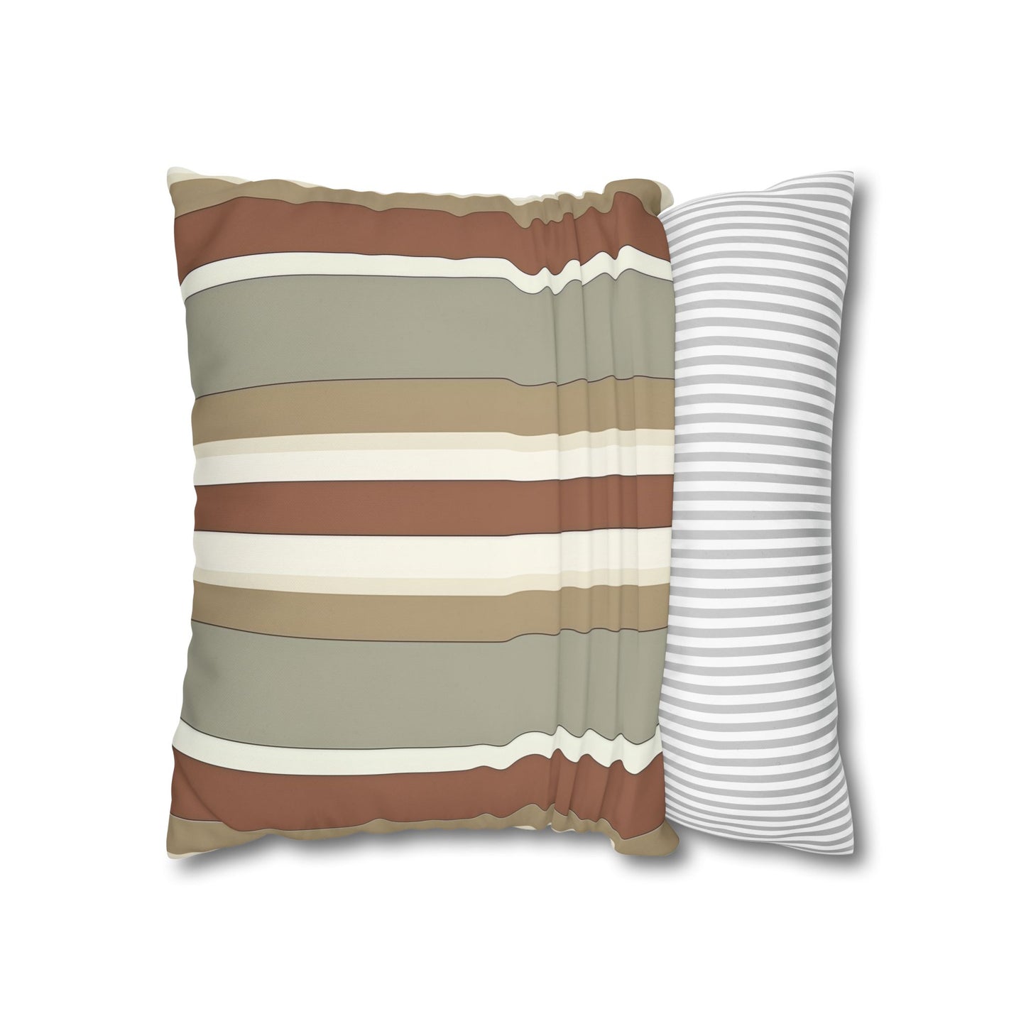 Fantasy Collection Taupe Stripes Square Poly Canvas Pillowcase