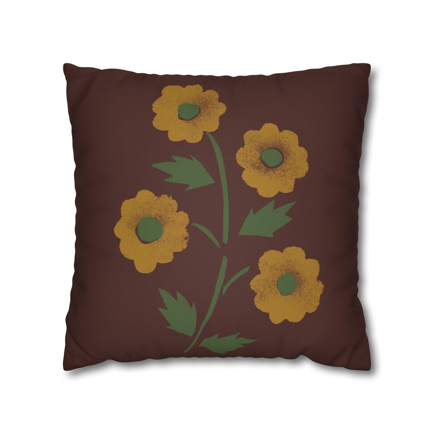 Stencilled Flower on Country Red Faux Suede Square Pillowcase