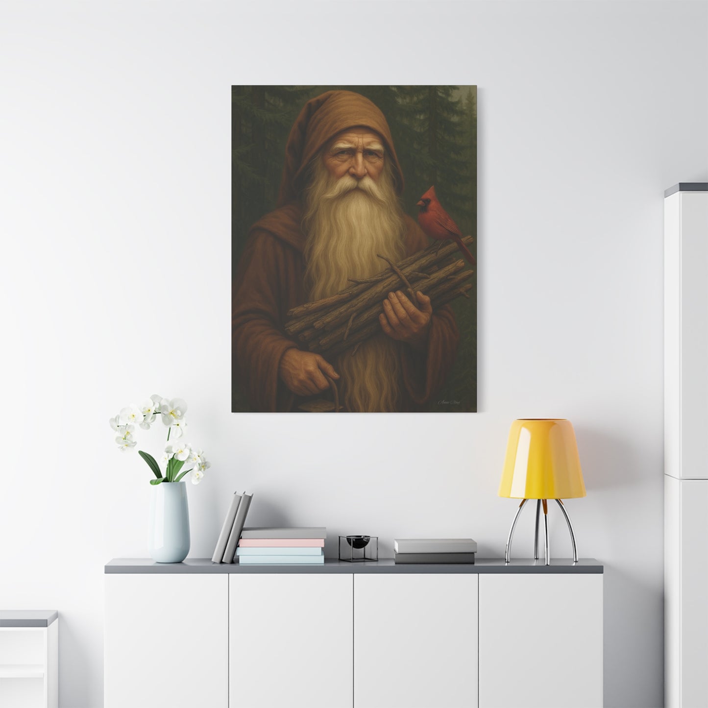 Old World Santa Rustic Nature Wall Art, Canvas Print, Forest Vibes, Perfect Gift for Nature Lovers, Home Decor, Woodland Theme, Cardinal Bird Decor
