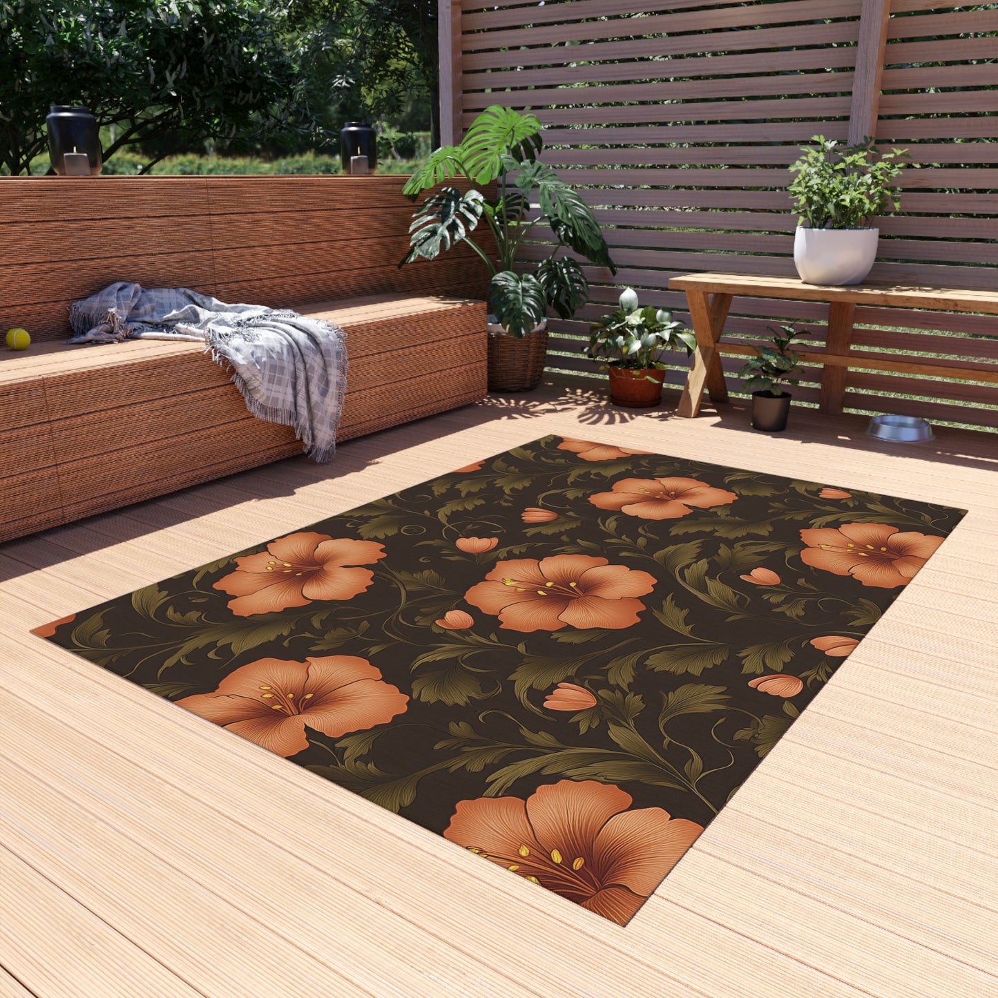 Vibrant Floral Outdoor Rug, Cozy Porch Mat, Boho Garden Decor, Picnic Flooring, Stylish Patio Area Rug, Seasonal Outdoor Living