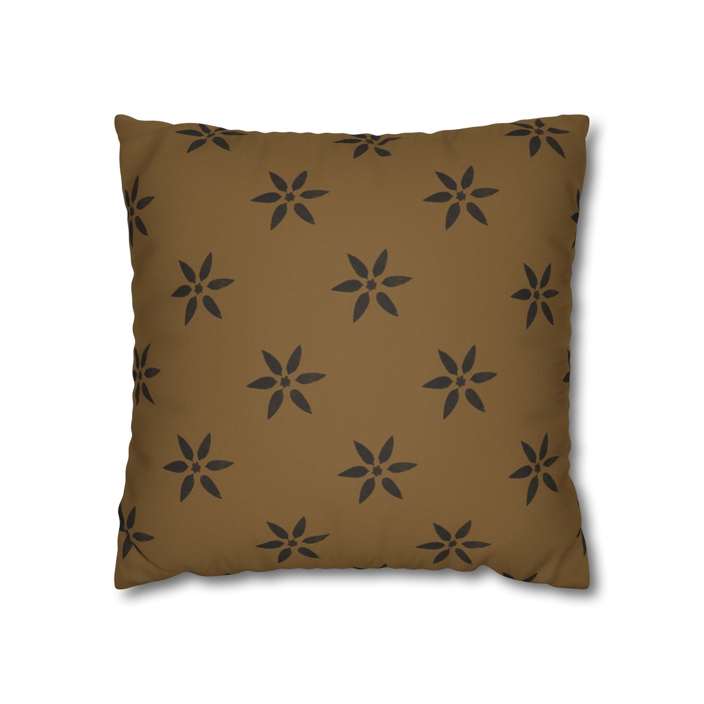 Black Petal Stencil on Deep Gold Faux Suede Square Pillowcase