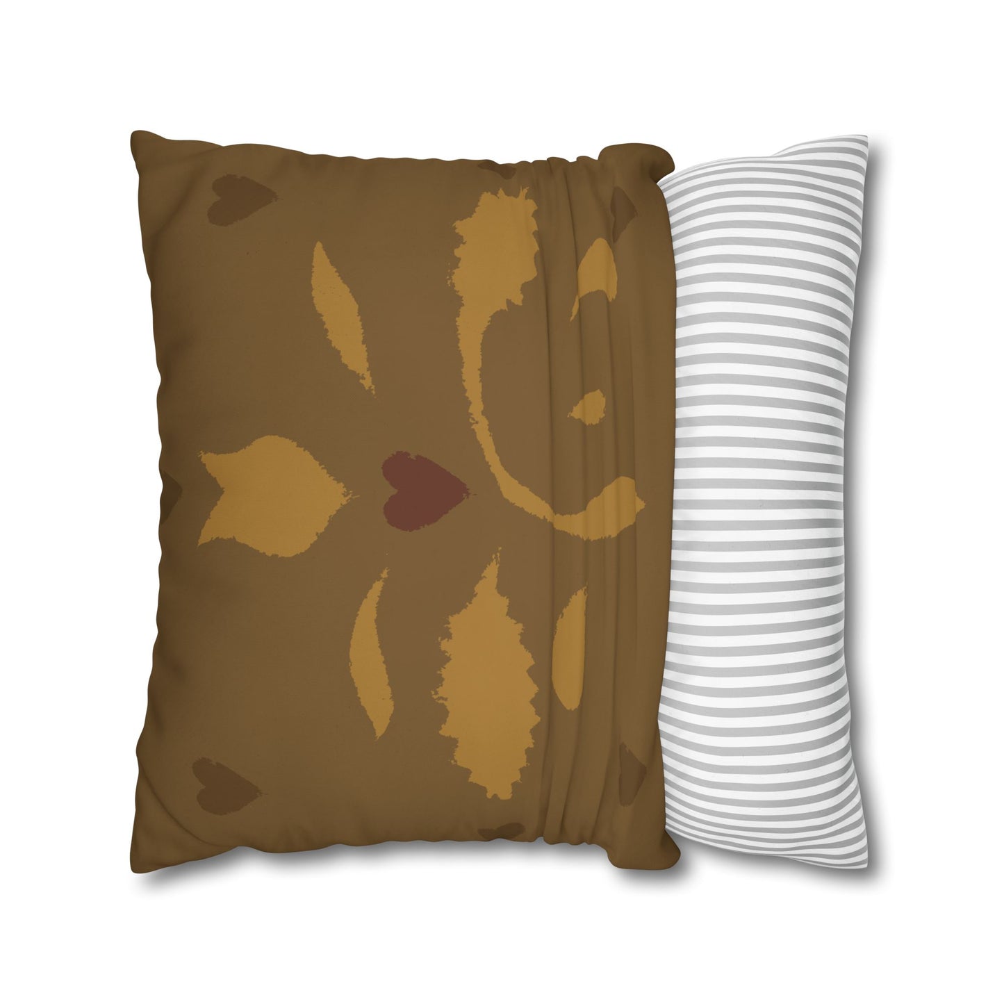 Leaves and Hearts Stencil Square Poly Canvas Pillowcase