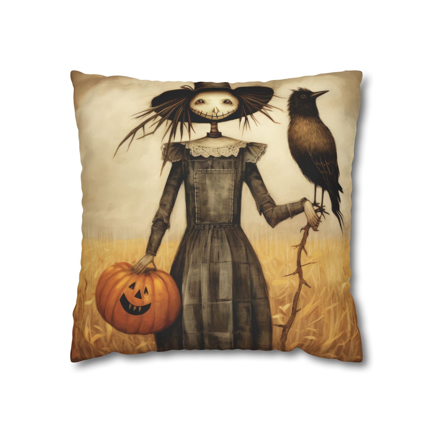 Scary Crow Square Poly Canvas Pillowcase