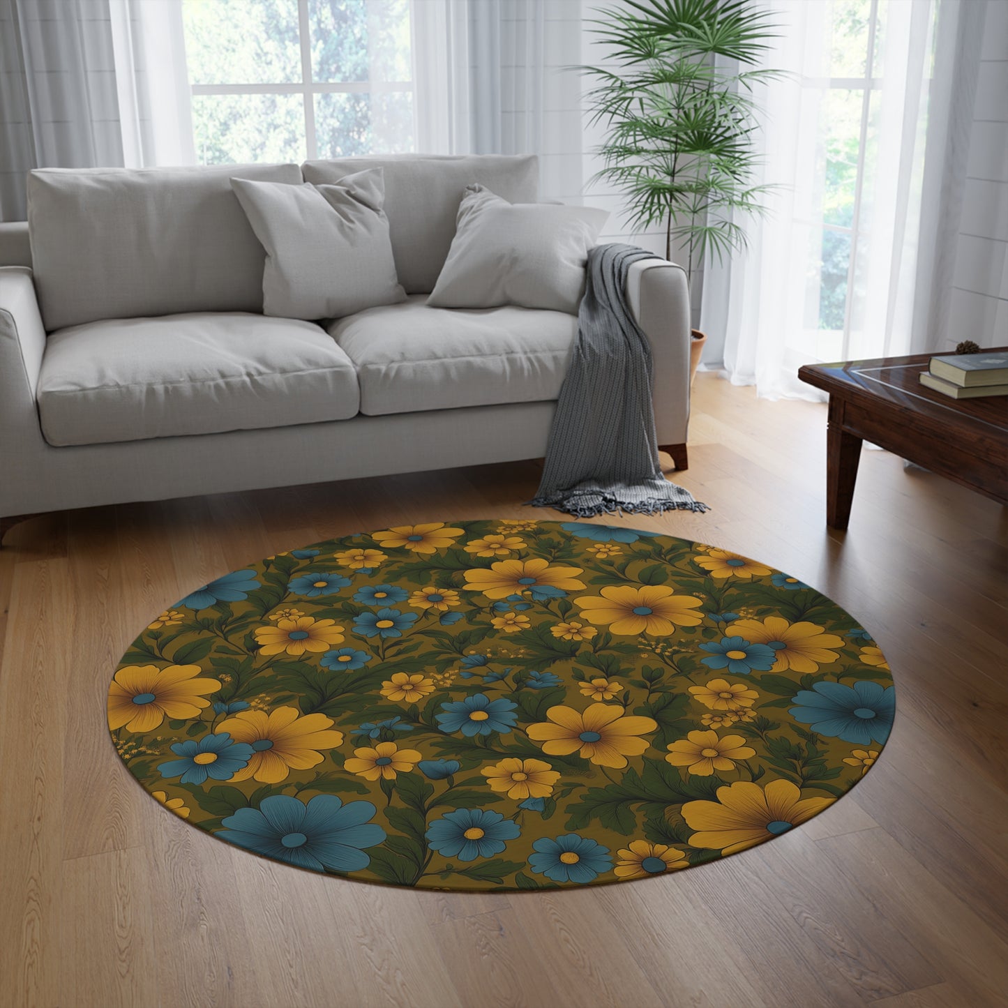 Vintage Floral Round Rug, Boho Home Decor, Living Room Accent, Comfortable Area Rug, Perfect Gift for Housewarming & Weddings
