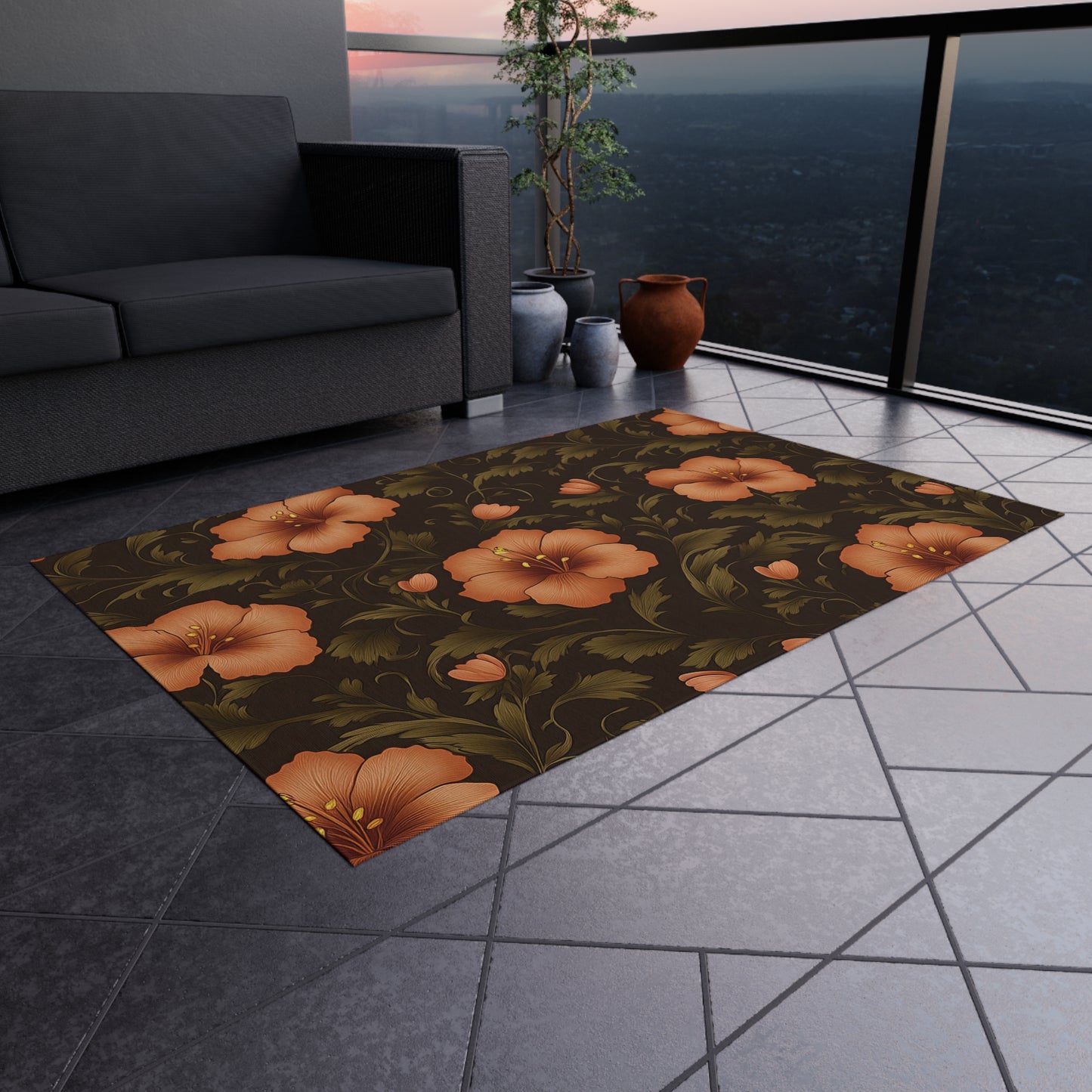 Vibrant Floral Outdoor Rug, Cozy Porch Mat, Boho Garden Decor, Picnic Flooring, Stylish Patio Area Rug, Seasonal Outdoor Living