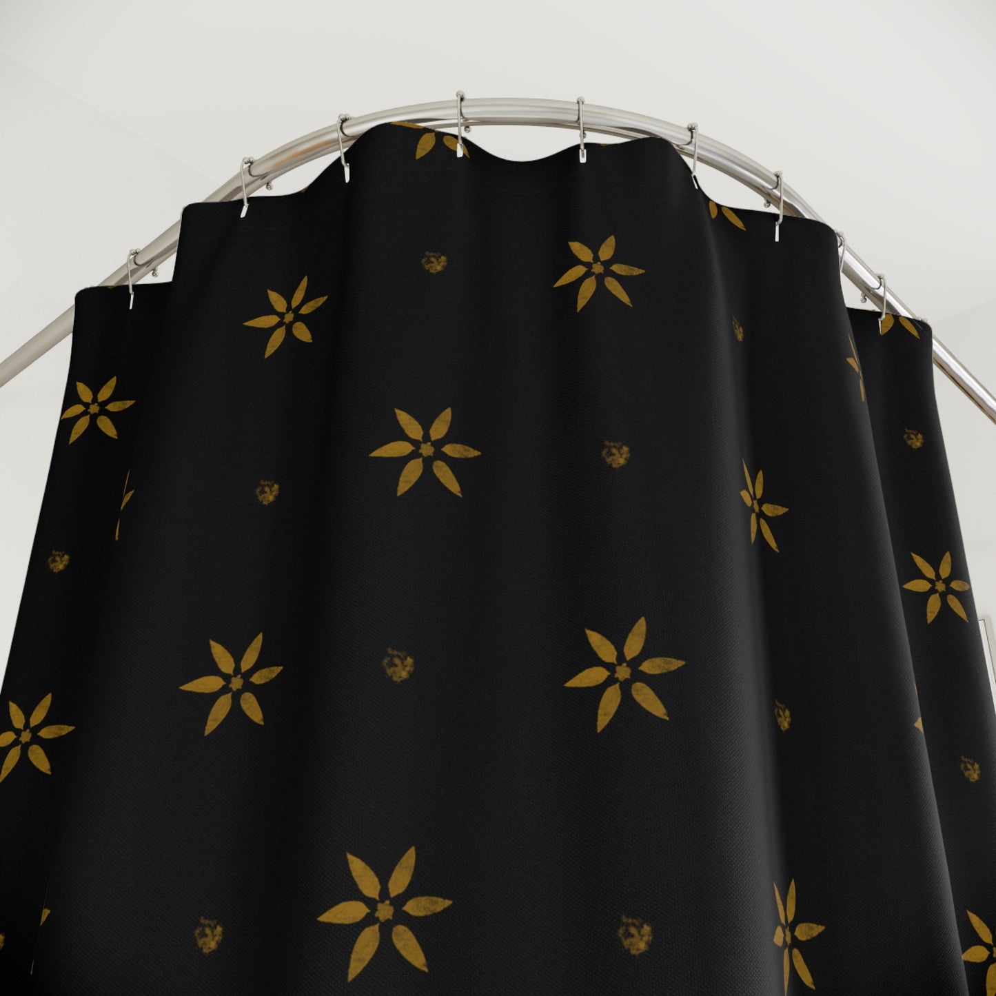 Early American Stencil Primitive Elegant Black Floral Shower Curtain - Modern Home Decor