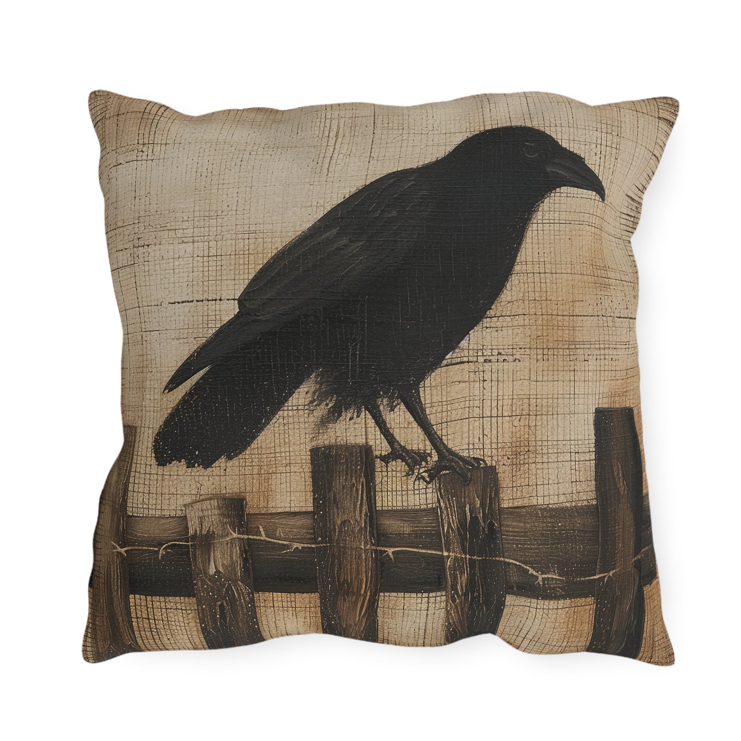 Black Crow on a Fence Outdoor Pillows