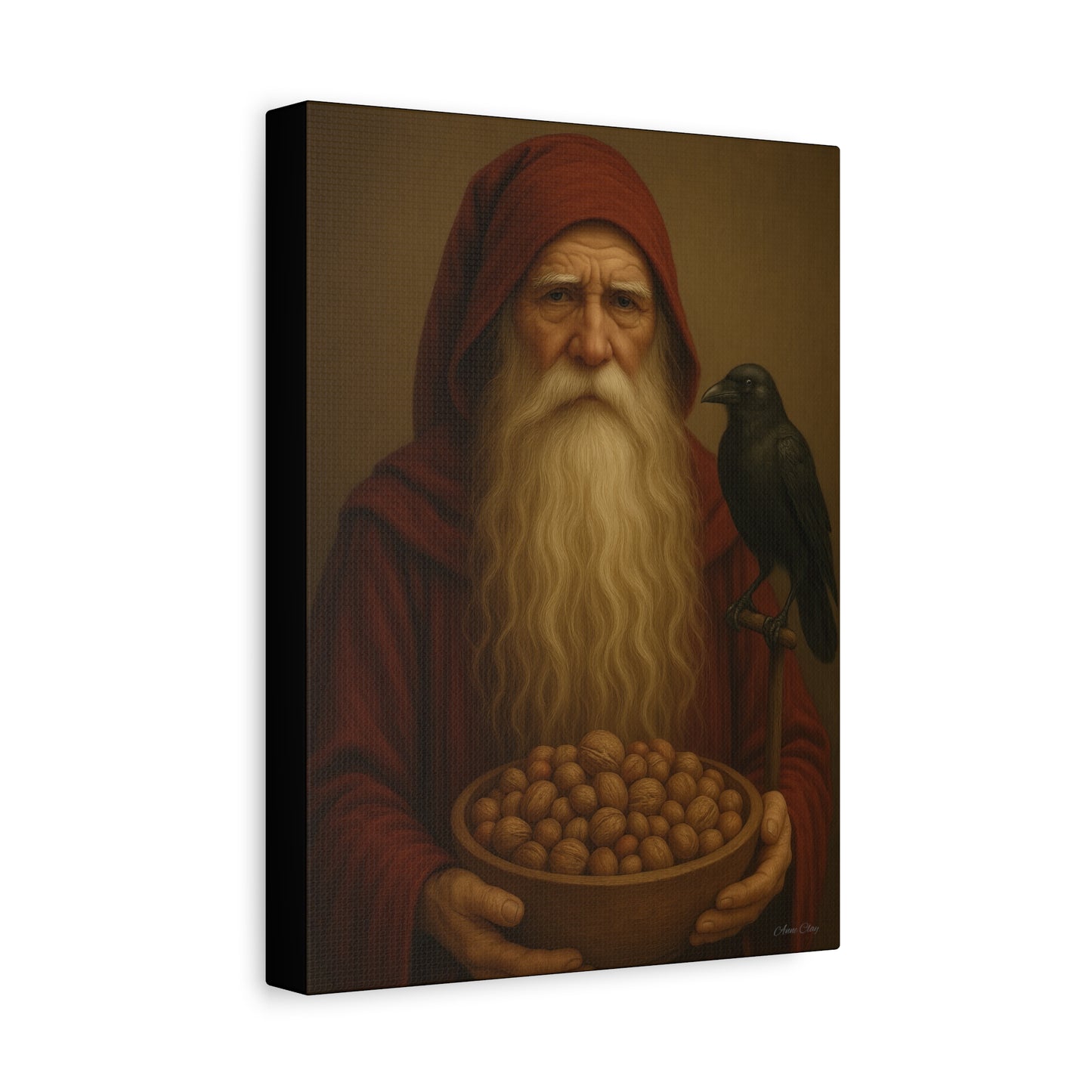 Canvas Wall Art, Old World Santa with Crow and nuts, Home Decor, Gift for Nature Lovers, Primitive Art