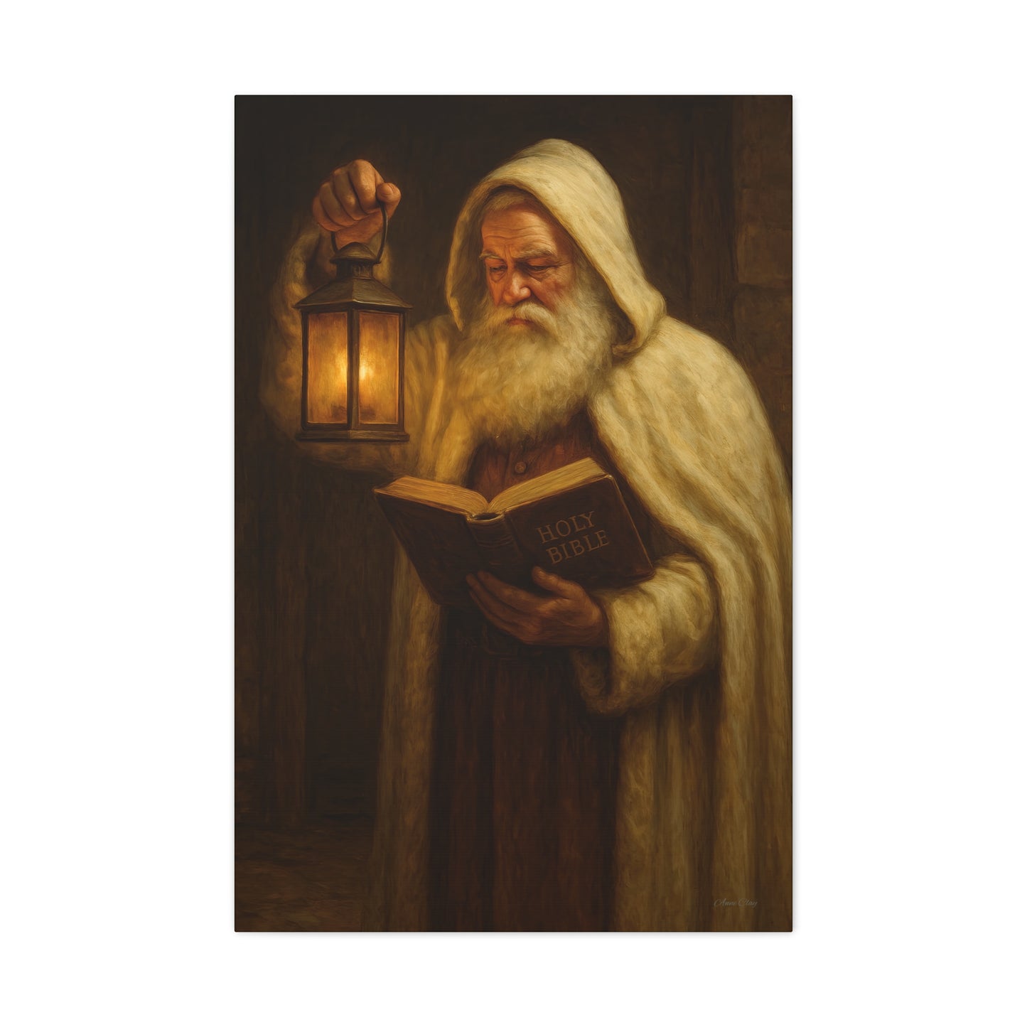 Canvas Wall Art, Old World Santa with Lantern and BibleCozy Home Decor, Rustic Decor for Xmas