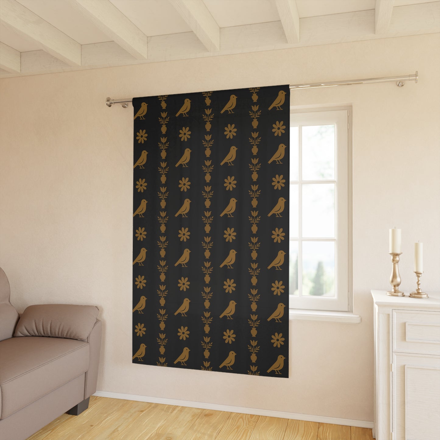 Elegant Bird Pattern Window Curtains - Home Decor, Boho Style, Rustic Charm, Room Makeover, Blackout Drapes