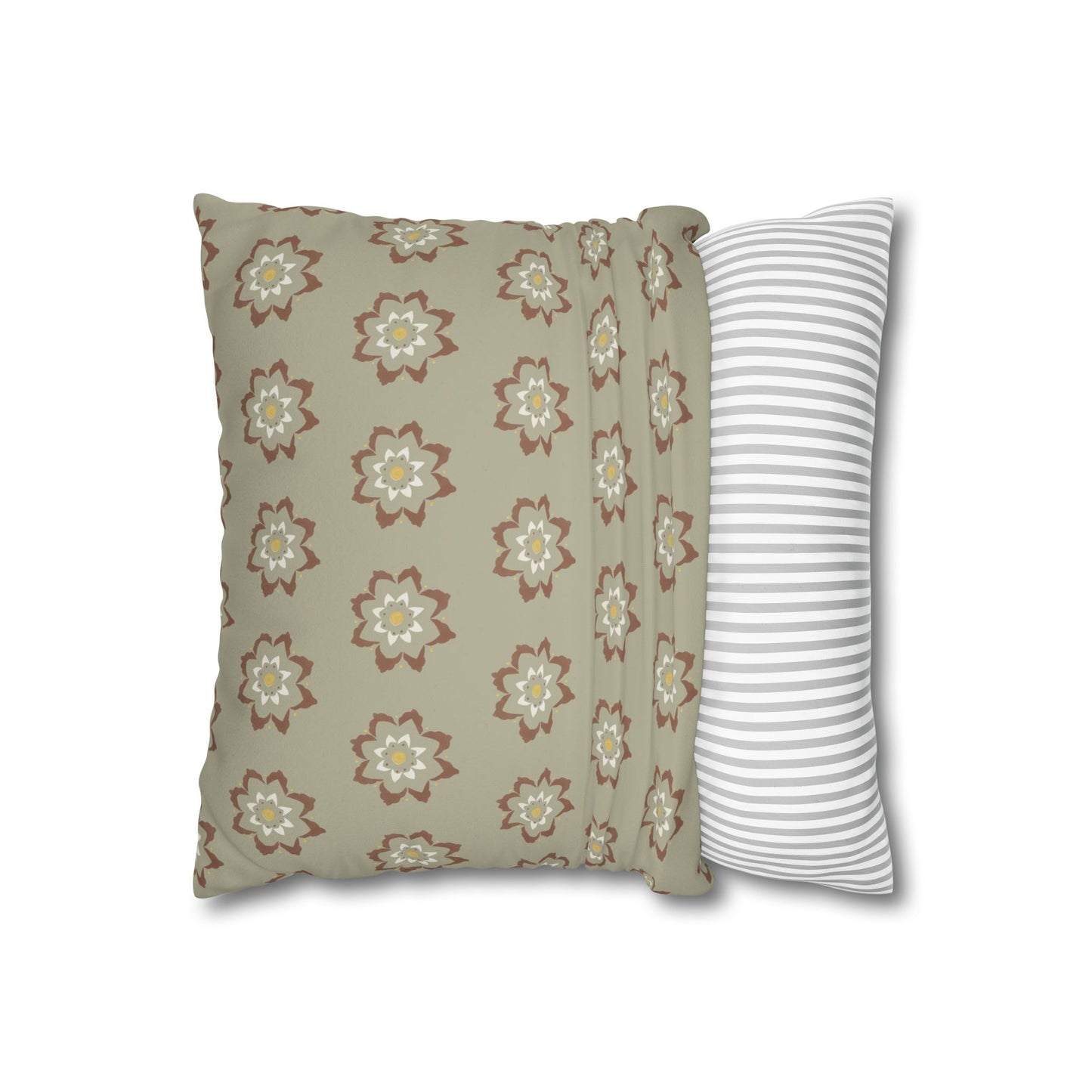 Fantasy Collection Taupe Small Flower Stencil Faux Suede Square Pillowcase
