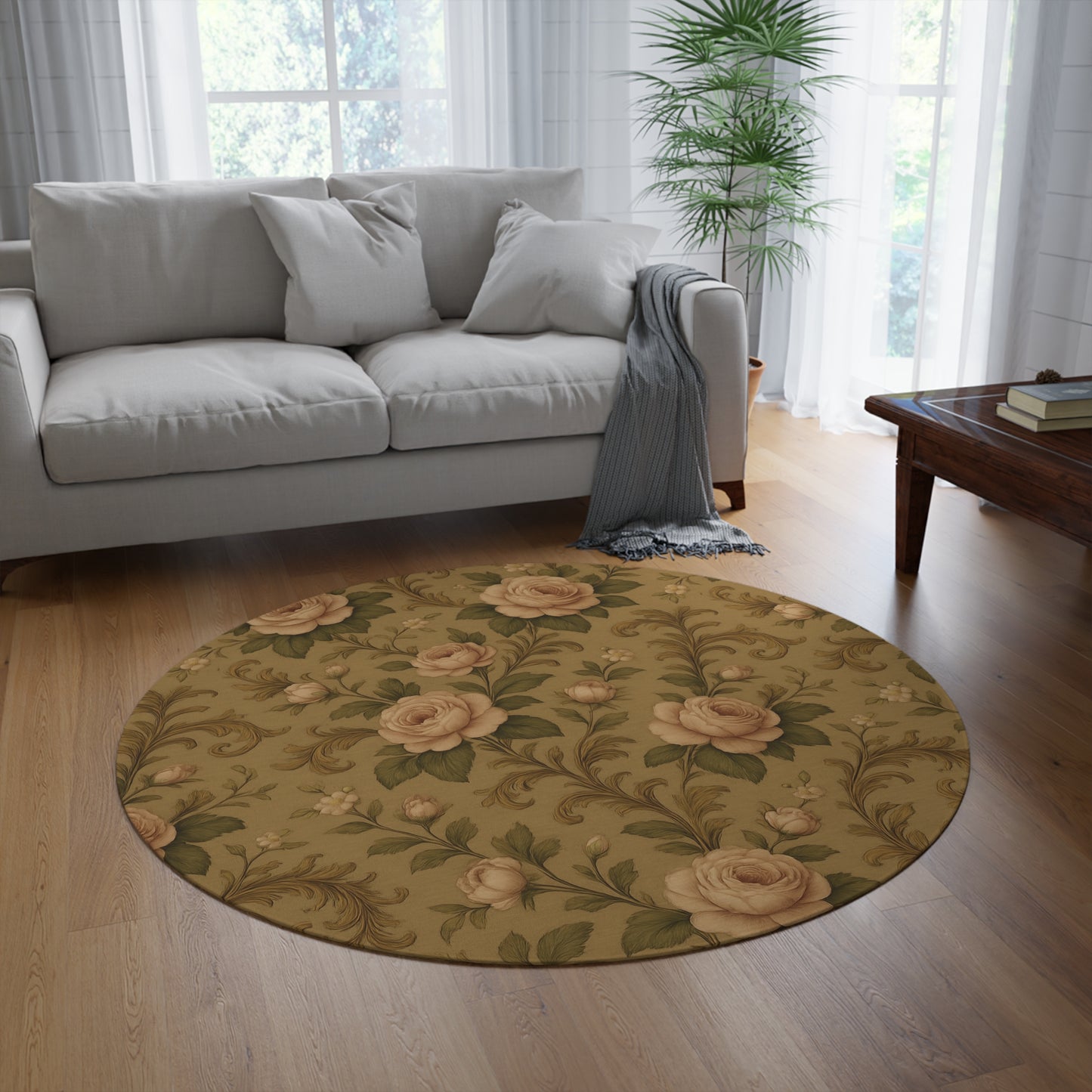 Vintage Floral Round Rug, Boho Home Decor, Soft Area Rug for Living Room, Bedroom, Wedding Gift, Stylish Floor Mat