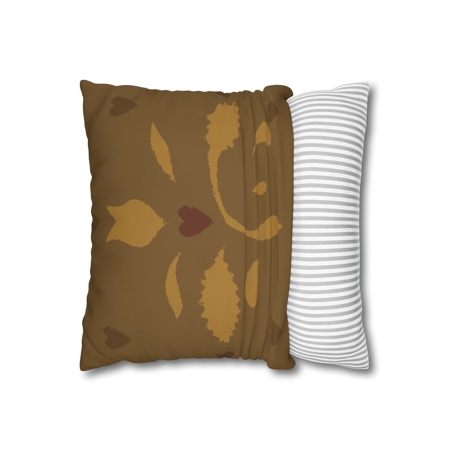 Leaves and Hearts Stencil Square Poly Canvas Pillowcase