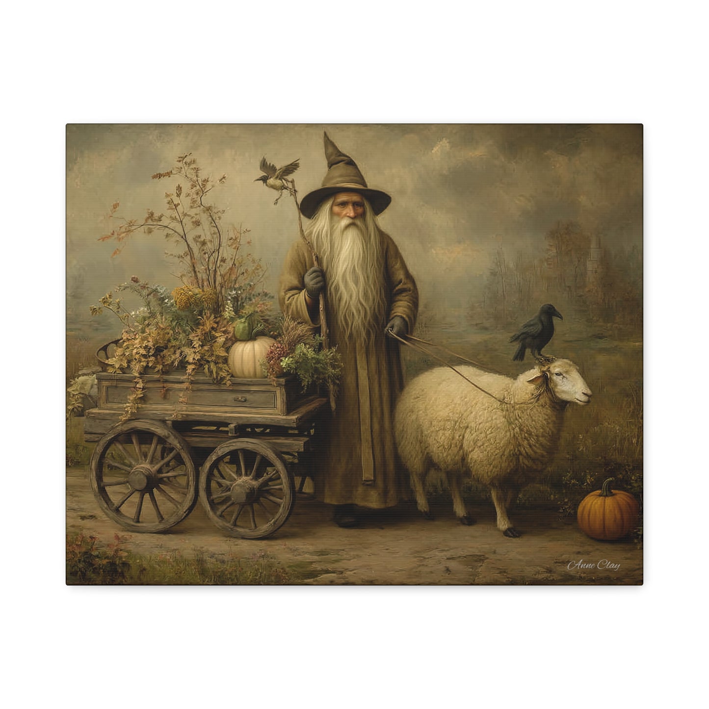 Whimsical Harvest Canvas Art, Autumn Decor, Farmhouse Wall Art, Mythical Wizard Artwork, Halloween & Thanksgiving Decoration