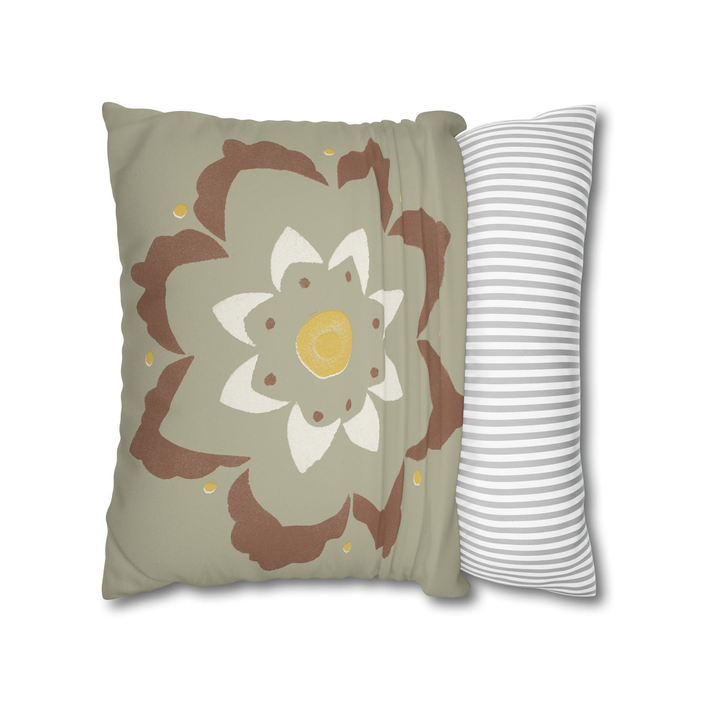 Fantasy Collection Stencil Flower Taupe Faux Suede Square Pillowcase
