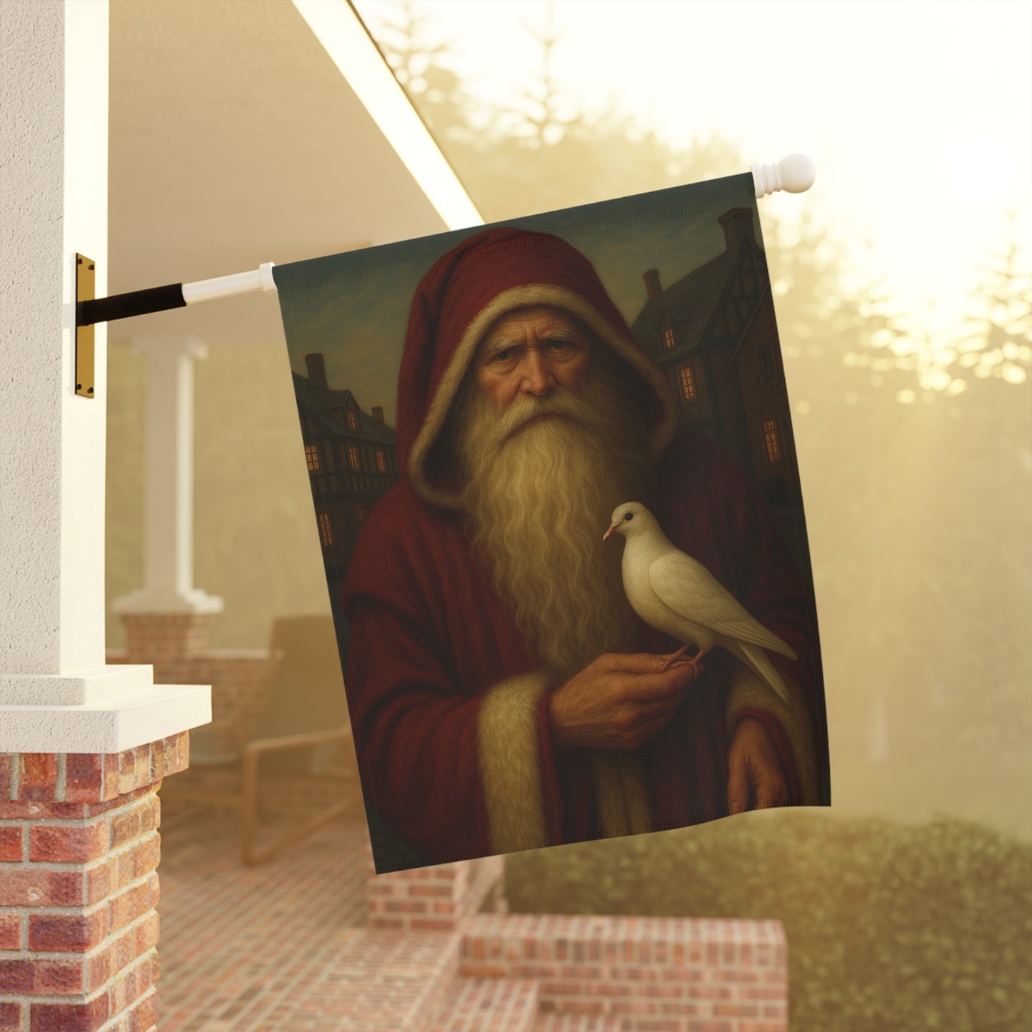 Christmas Garden Banner with Santa Holding Dove
