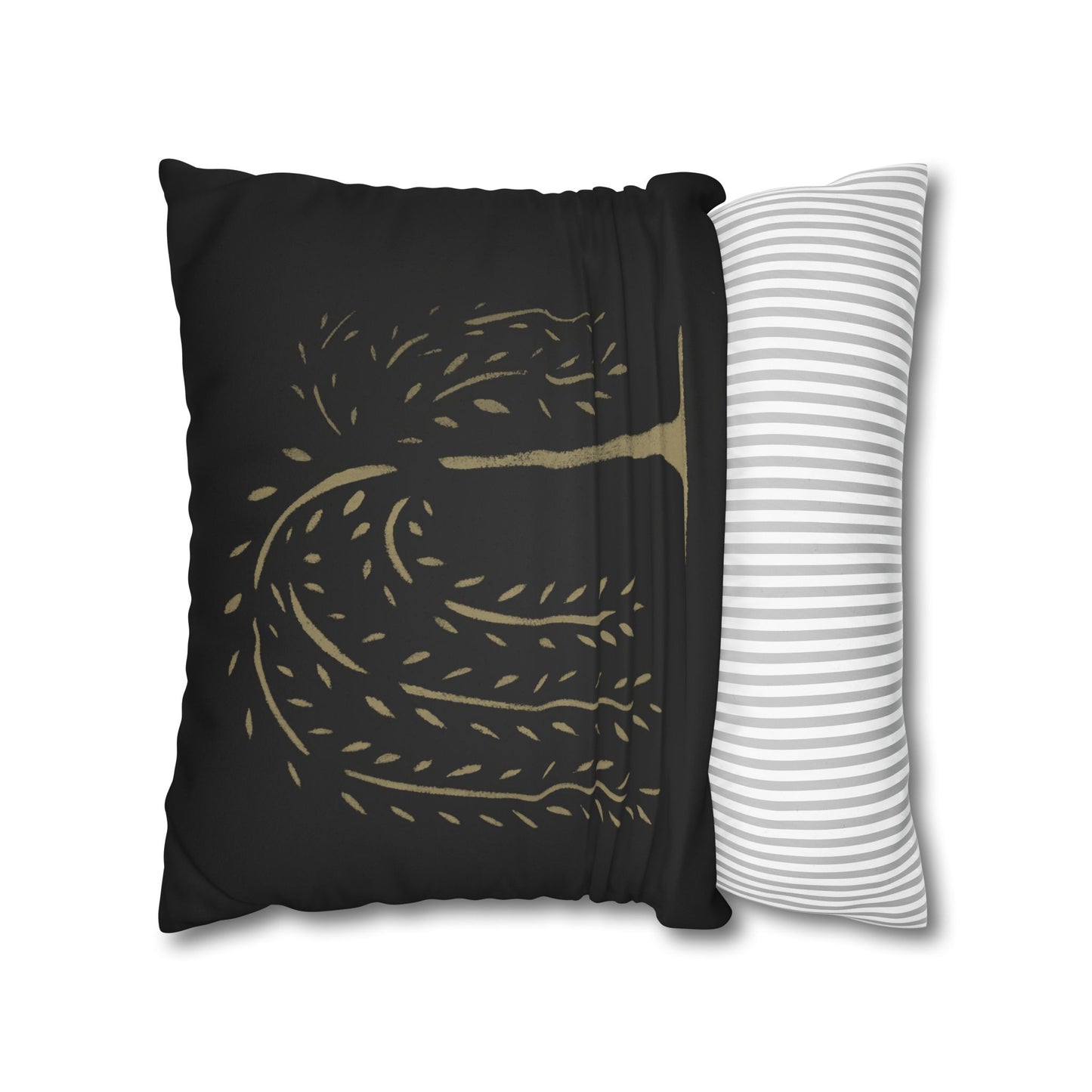 Tan Willow Stencil Faux Suede Square Pillowcase
